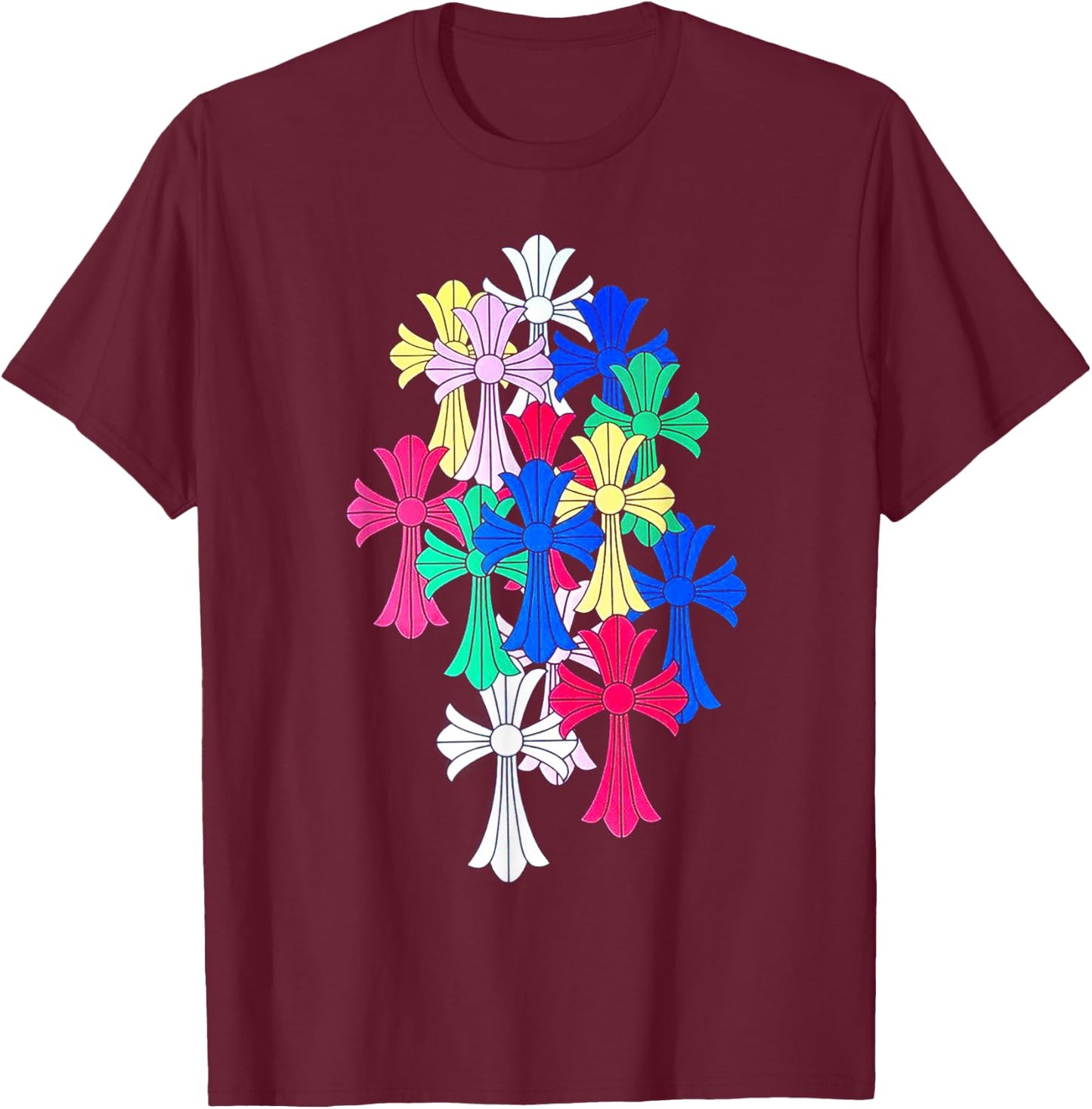 Hearts Multicolor Cross Cemetery T-Shirt - T-Shirt | Maroon