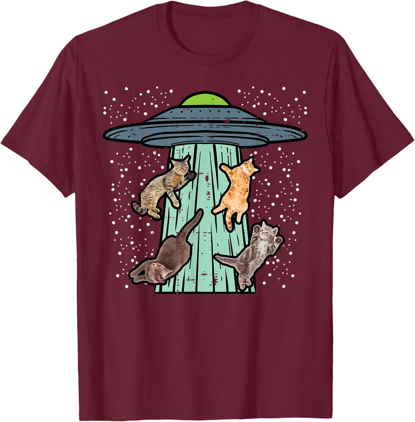 Cats Abducted By UFO Funny Alien Space Lover Men Women Kids T-Shirt - T-Shirt | Maroon
