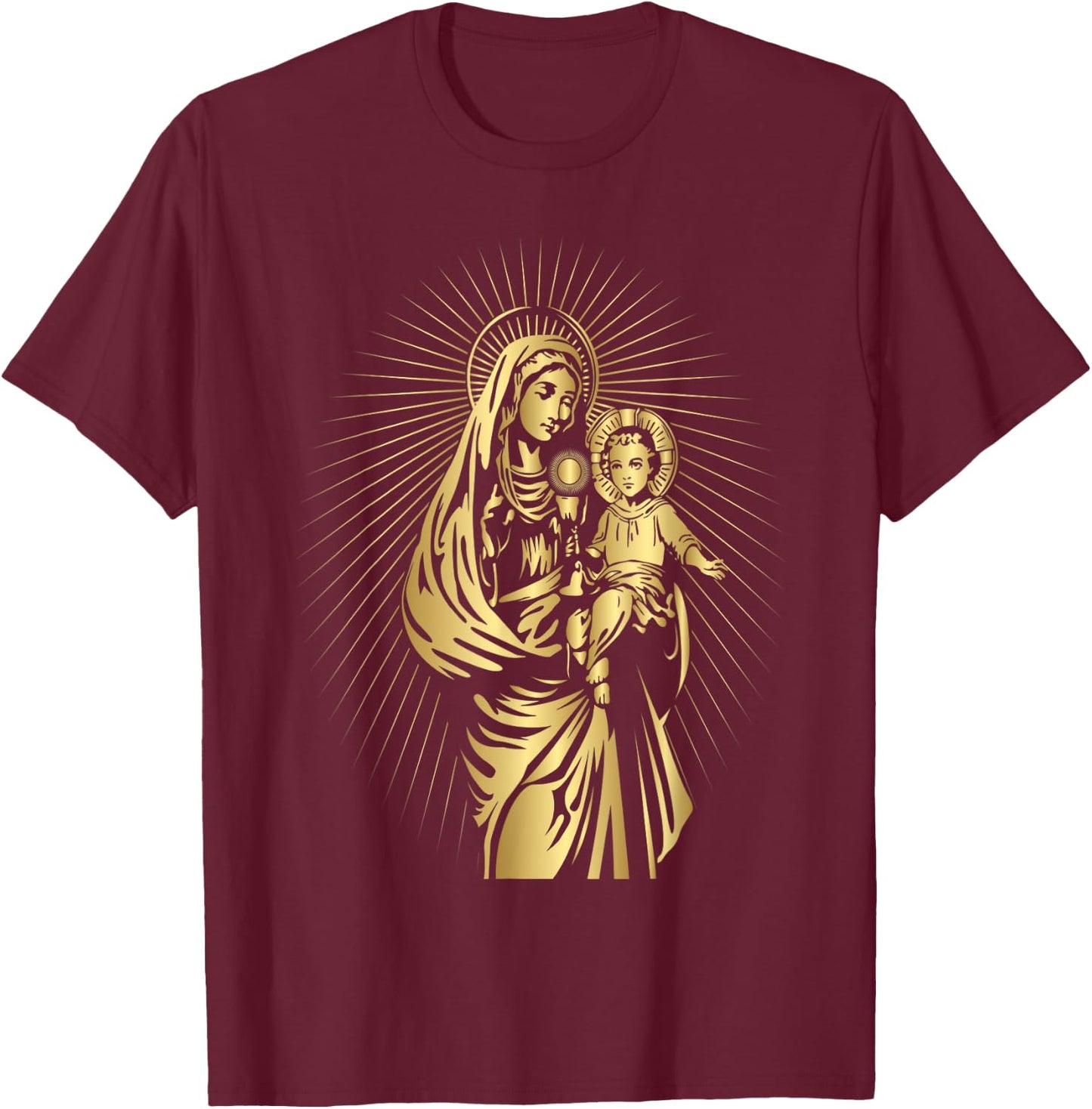Holy Mother Mary Mother of Jesus Vintage Catholic Art Women T-Shirt - T-Shirt | Maroon