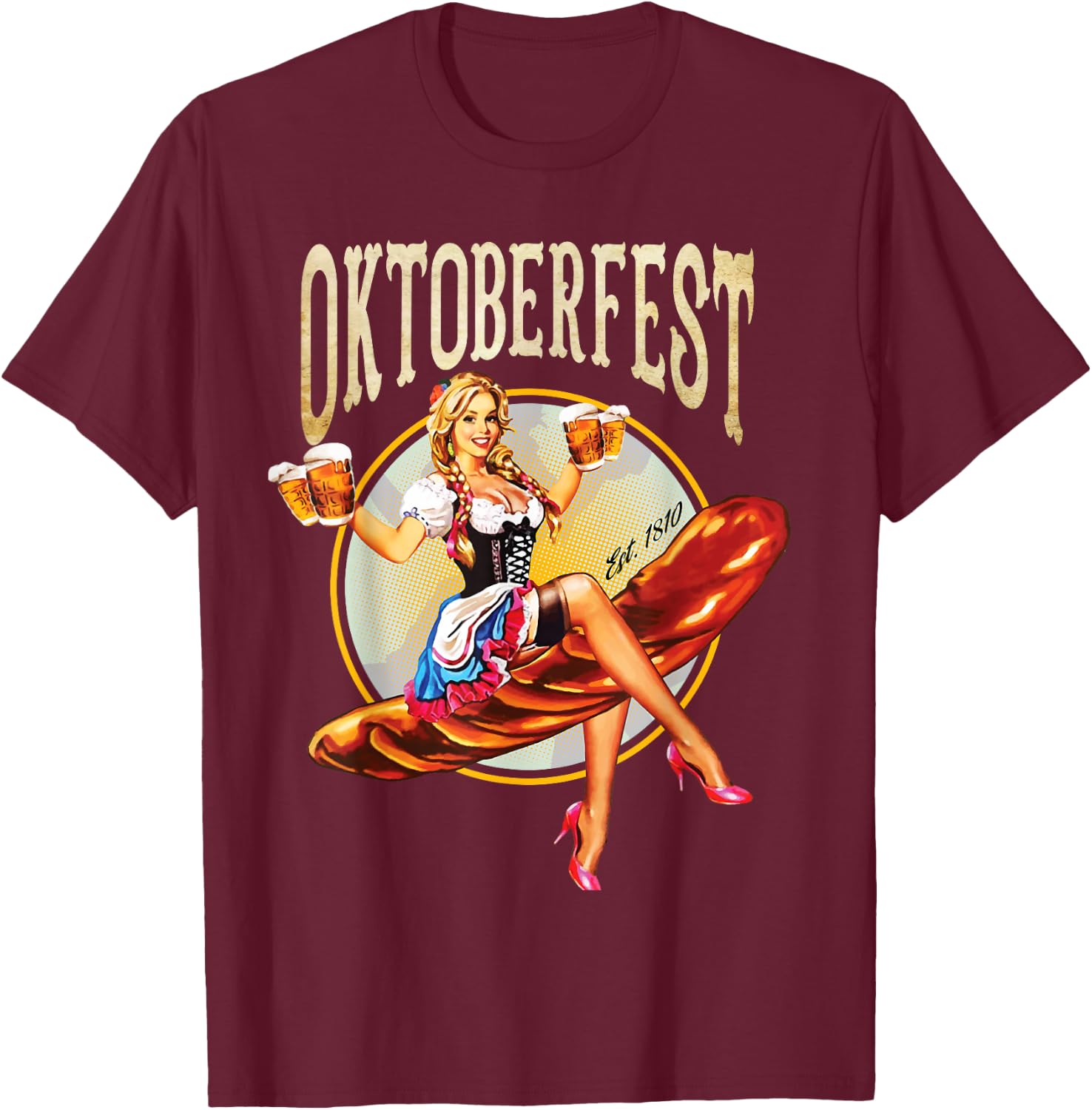 Oktoberfest Costume Vintage Bavarian German Beer Wurst T-Shirt - T-Shirt | Maroon