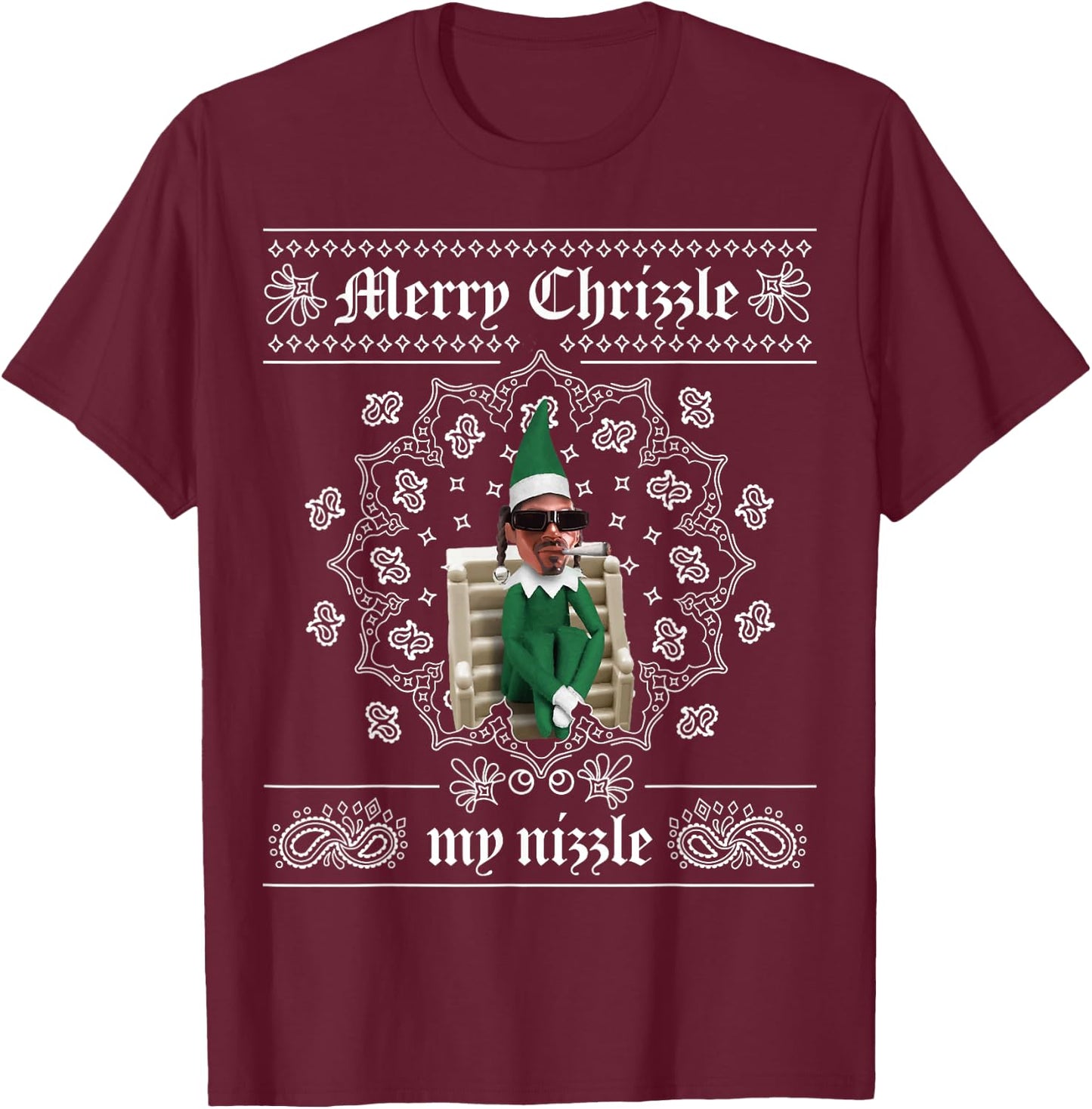Christmas Elf Gangster Merry Chrizzle OG Bandana Design T-Shirt - T-Shirt | Maroon