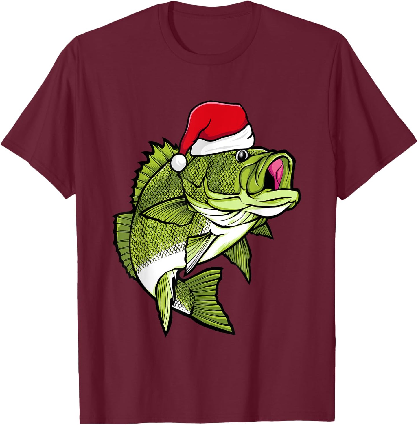 Bass Fishing Christmas Pajama Fish Santa Fisherman Angler T-Shirt - T-Shirt | Maroon
