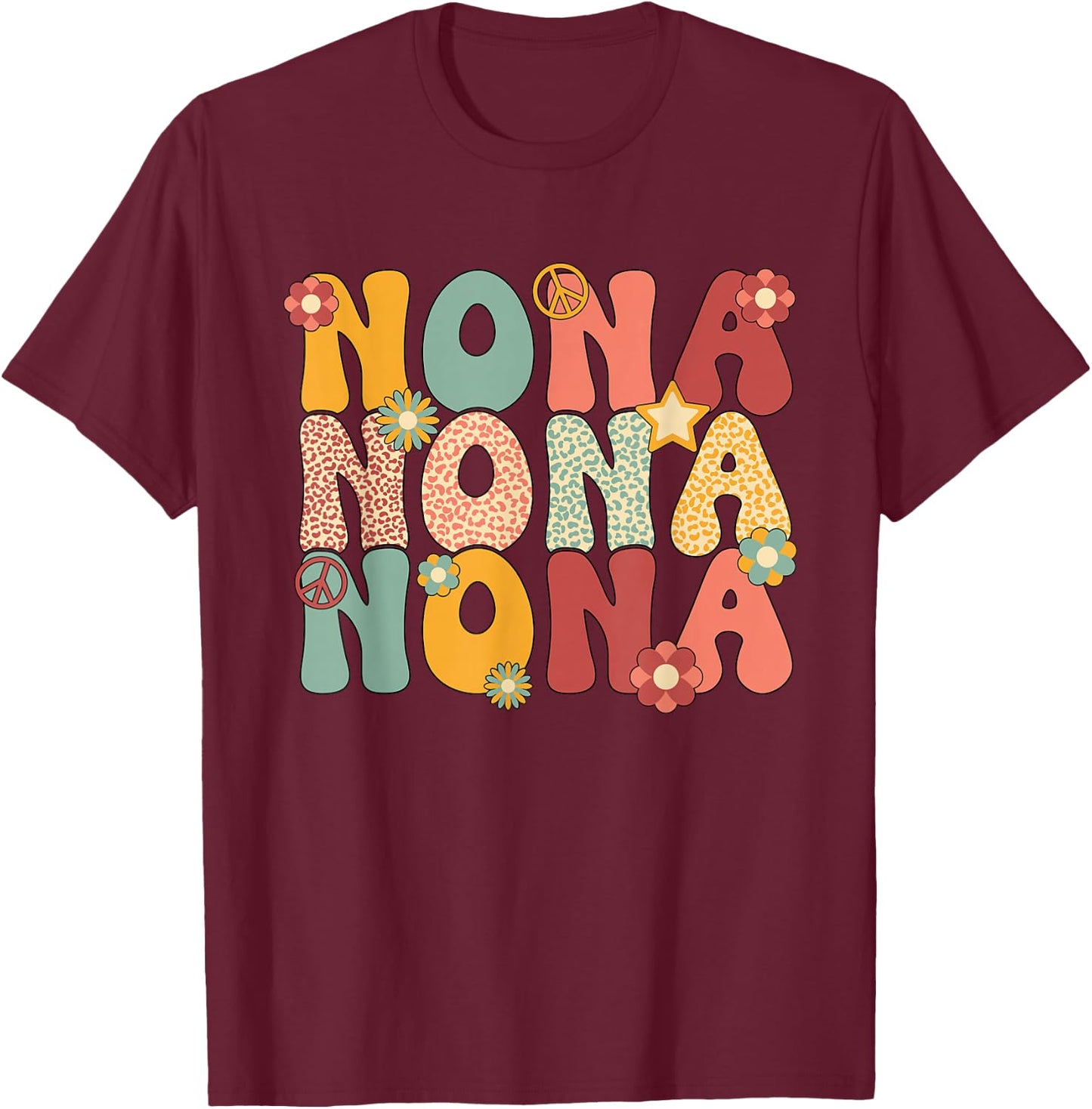 Nona Grandma Groovy Nona Grandmother T-Shirt - T-Shirt | Maroon