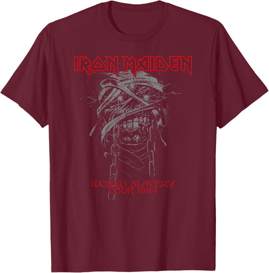Iron Maiden - World Slavery 1984 T-Shirt - T-Shirt | Maroon