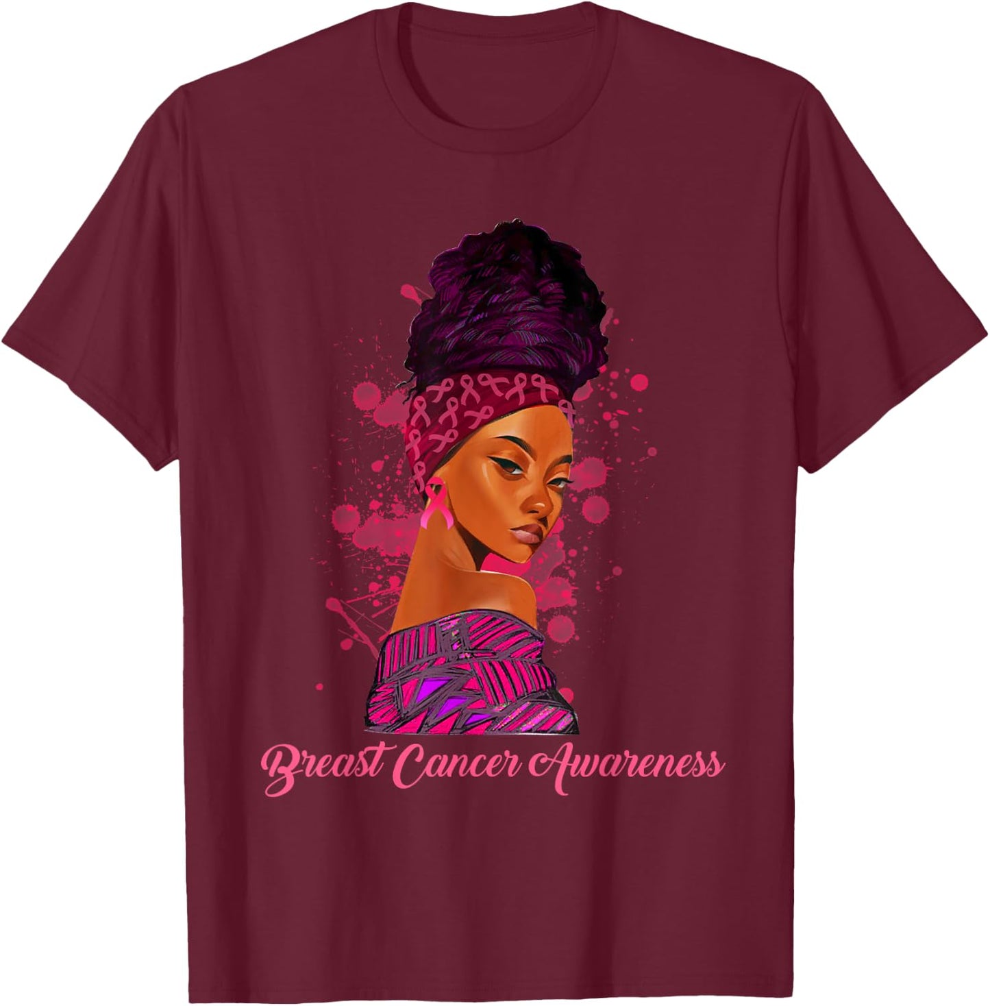 African American Girl Breast Cancer Awareness Black Women T-Shirt - T-Shirt | Maroon