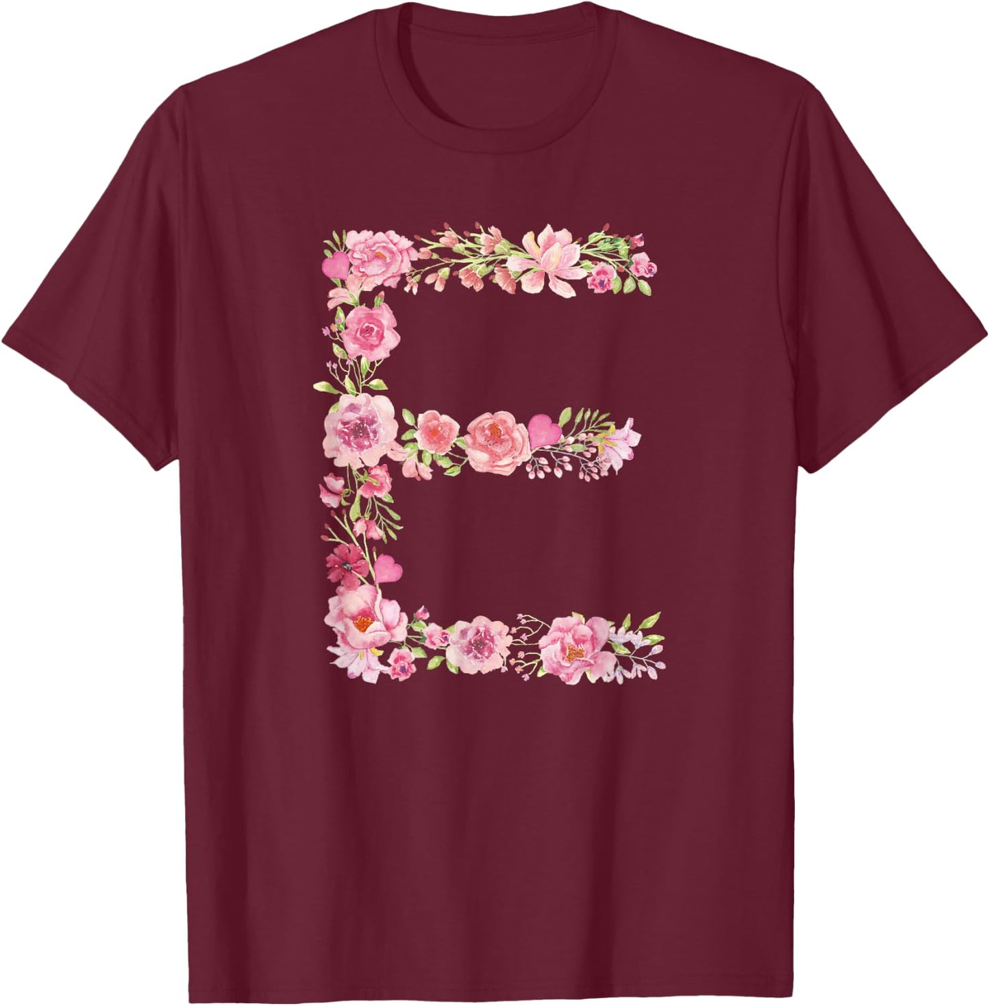 Cool Initial Alphabet Monogram Flowers Gifts Floral Letter E T-Shirt - T-Shirt | Maroon