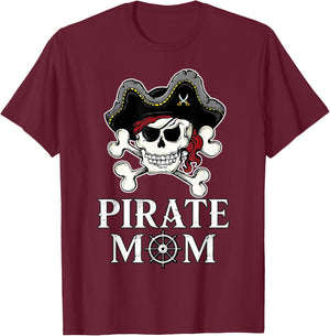 Pirate Mama Costume Jolly Roger Crossbones Funny Pirate Mom T-Shirt - T-Shirt | Maroon