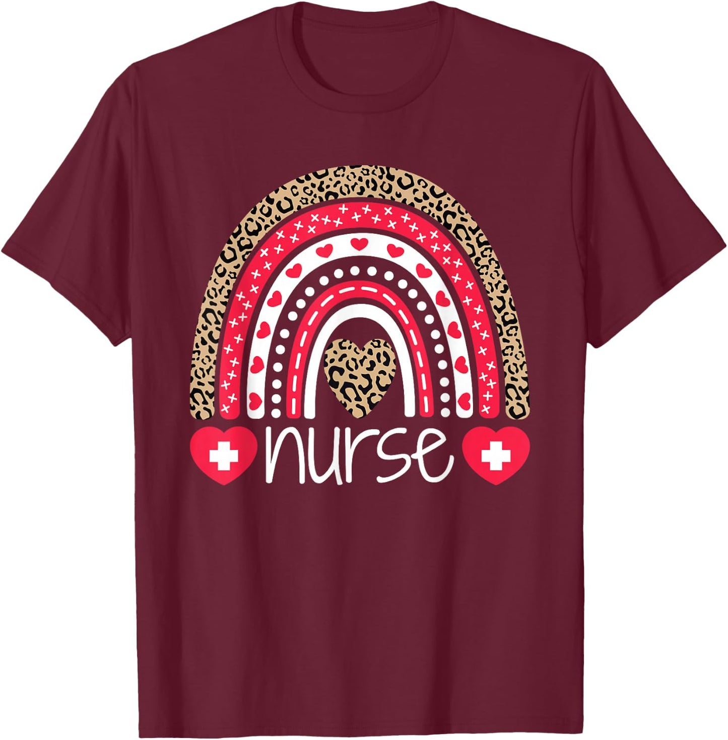 Women Nurse Nurses Week Rainbow Leopard School Nurse Day T-Shirt - T-Shirt | Maroon