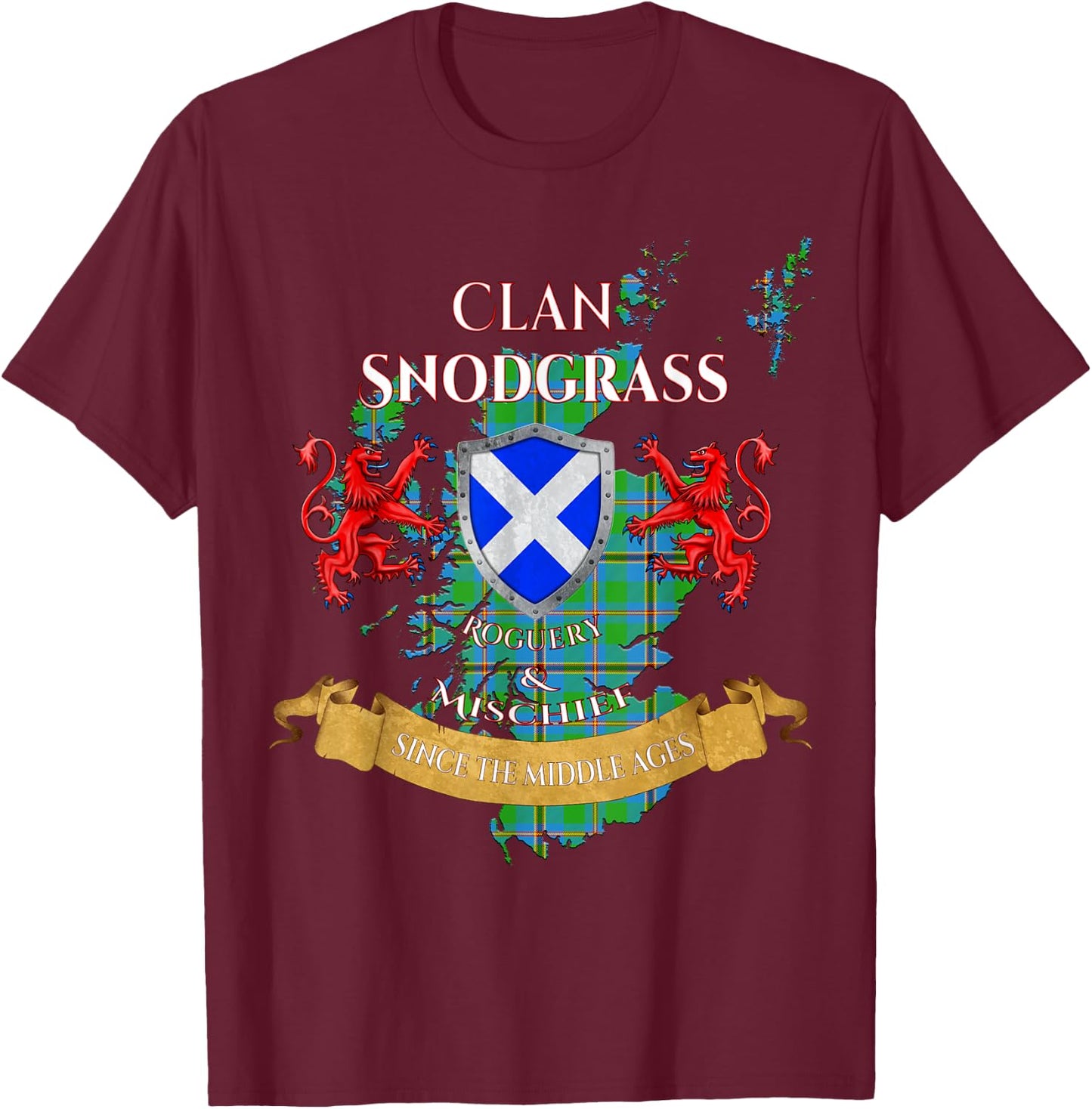 Snodgrass Scottish Family Clan Middle Ages Mischief T-Shirt - T-Shirt | Maroon