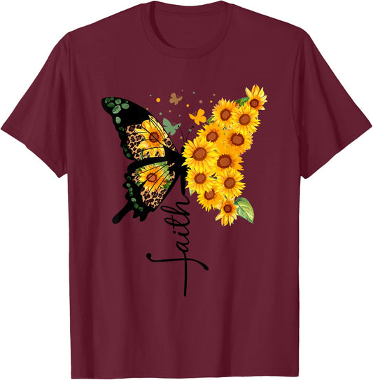 Butterfly Sunflower faith Nature Women T-Shirt - T-Shirt | Maroon