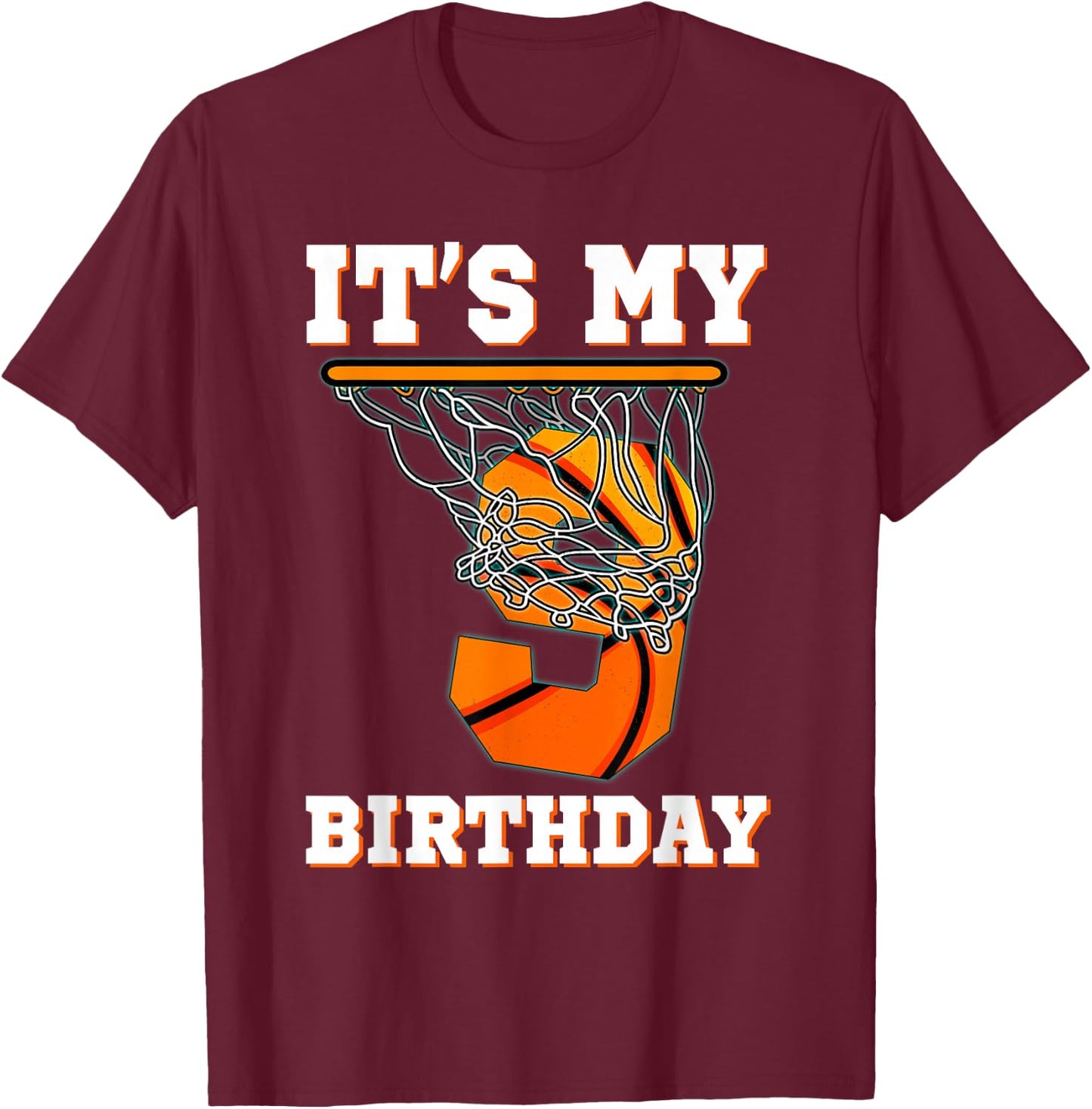 It's My 9th Birthday Basketball Boy Party 9 Years Old T-Shirt - T-Shirt | Maroon