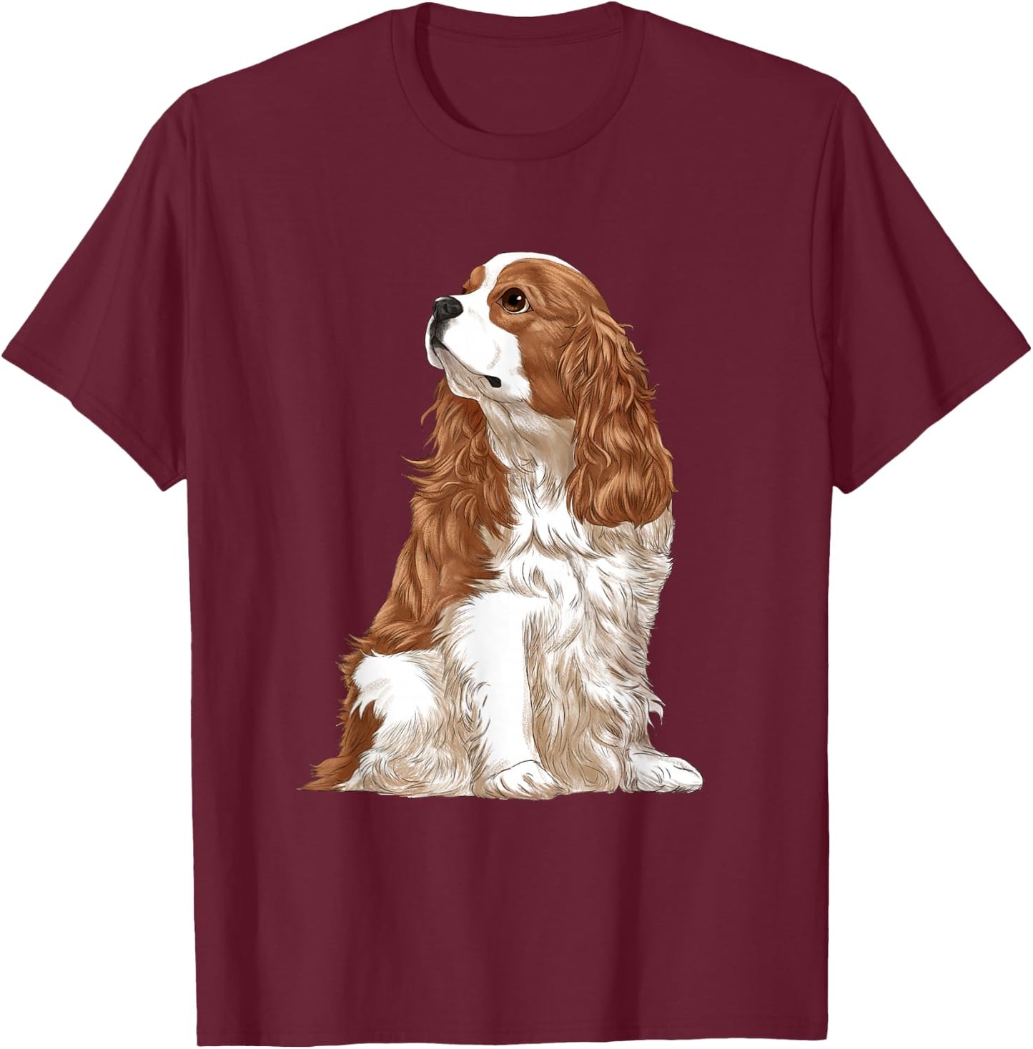 Sitting Dog Blenheim Cavalier King Charles Spaniel T-Shirt - T-Shirt | Maroon