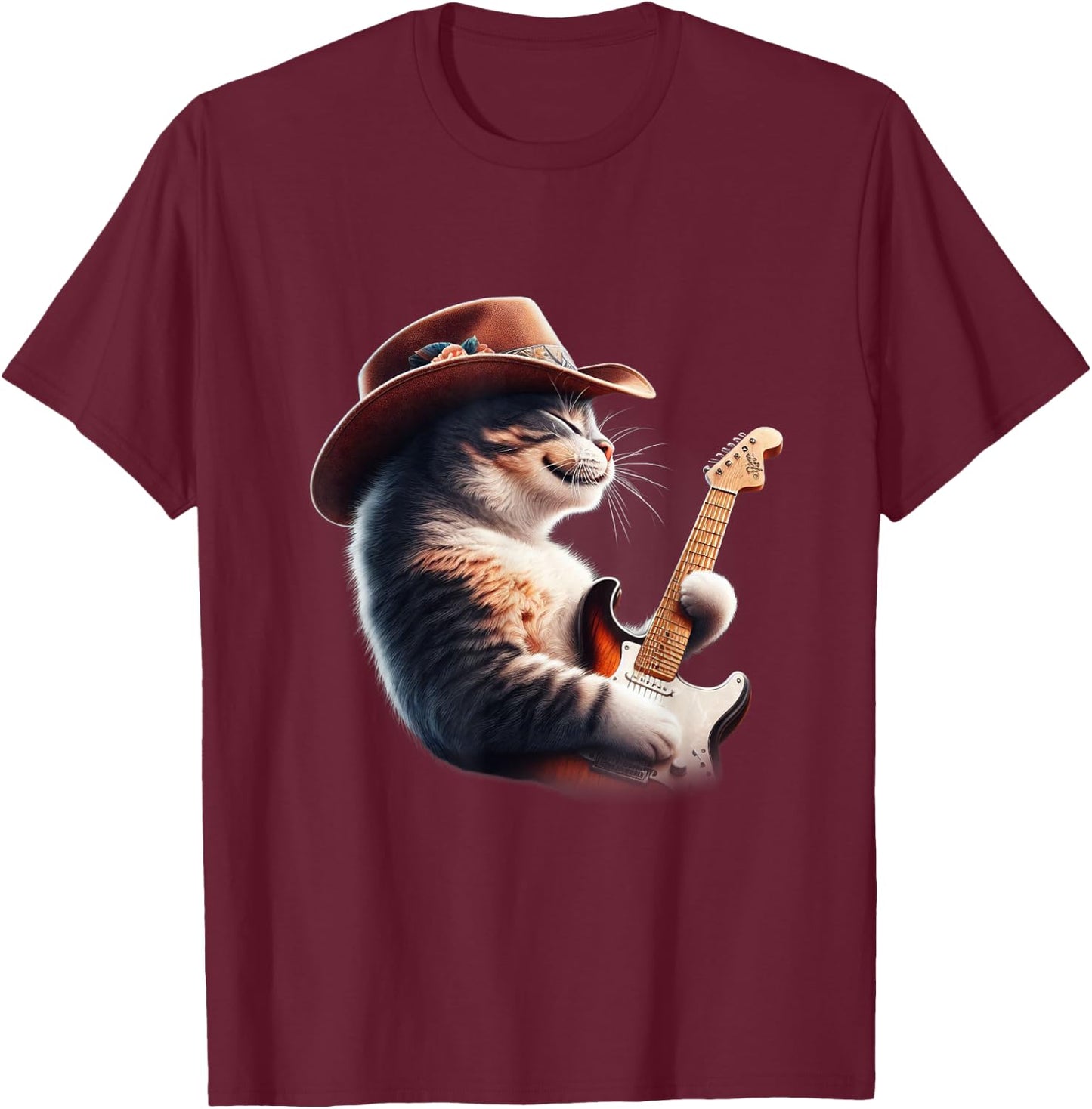 Cat Playing Guitar - Funny Rock Music Guitar Cat Men Women Kids T-Shirt - T-Shirt | Maroon