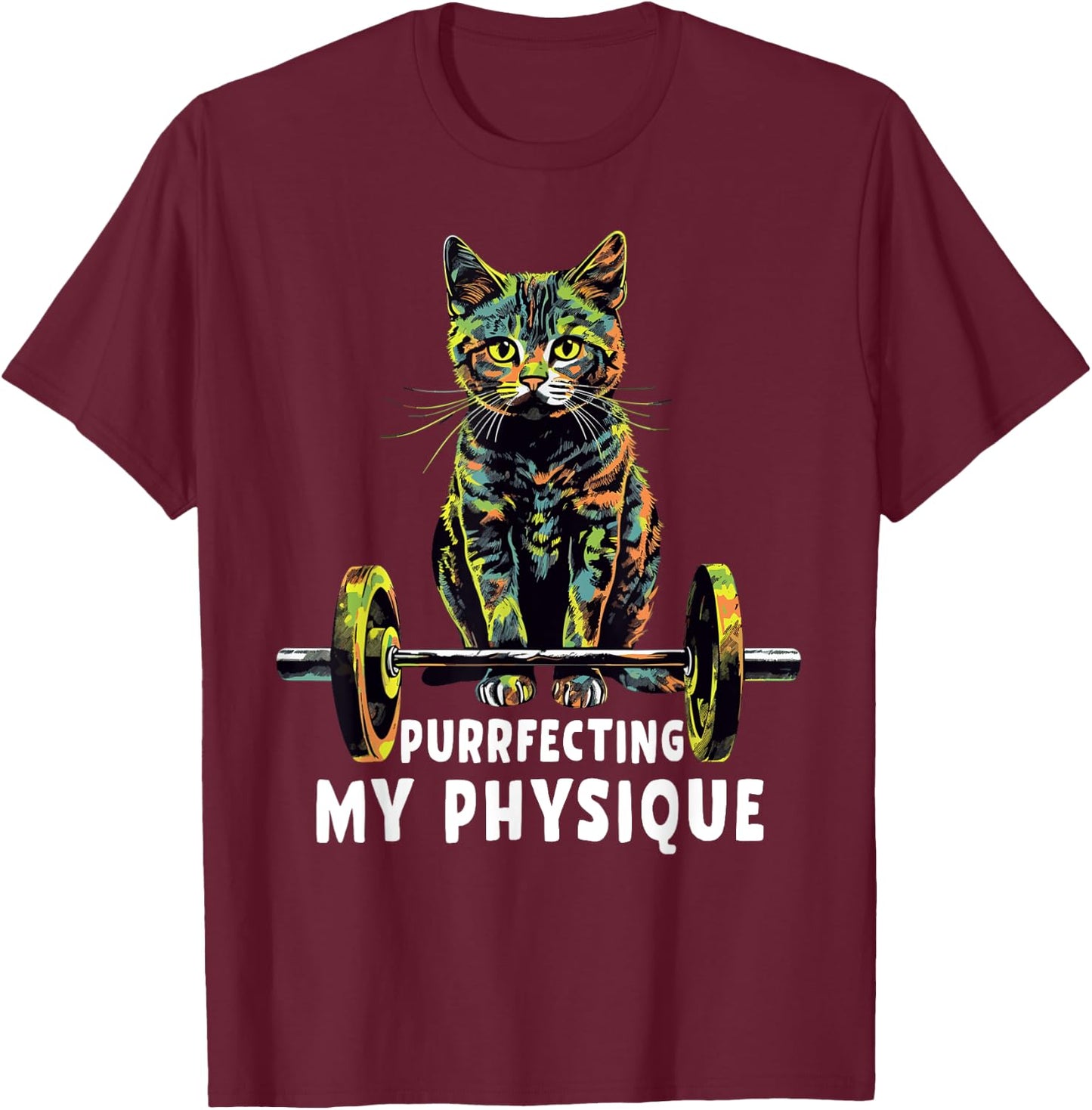Gym, Workout or Fitness Gift Funny Cat in a Gym Men Women T-Shirt - T-Shirt | Maroon