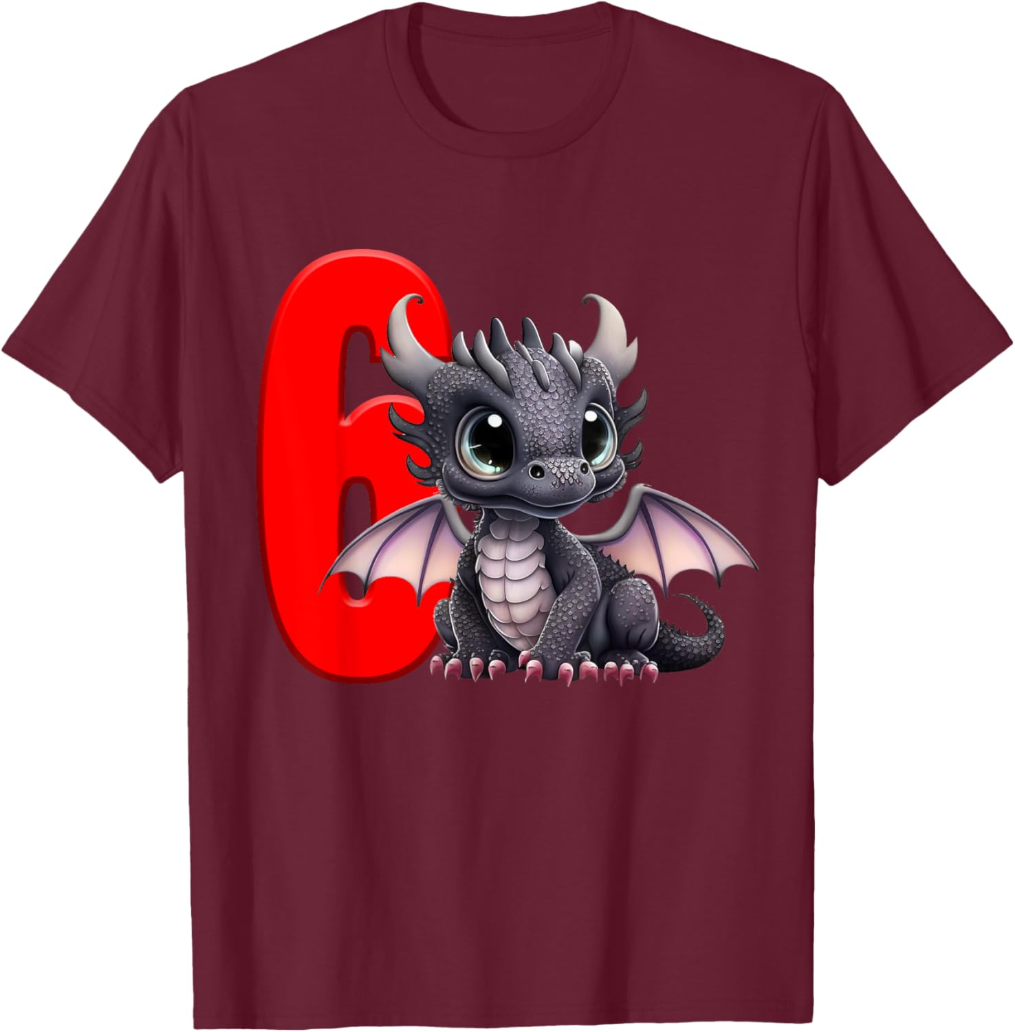 6th Birthday Shirt Dragon Party Birthday Boy Red Kids Six 6 T-Shirt - T-Shirt | Maroon