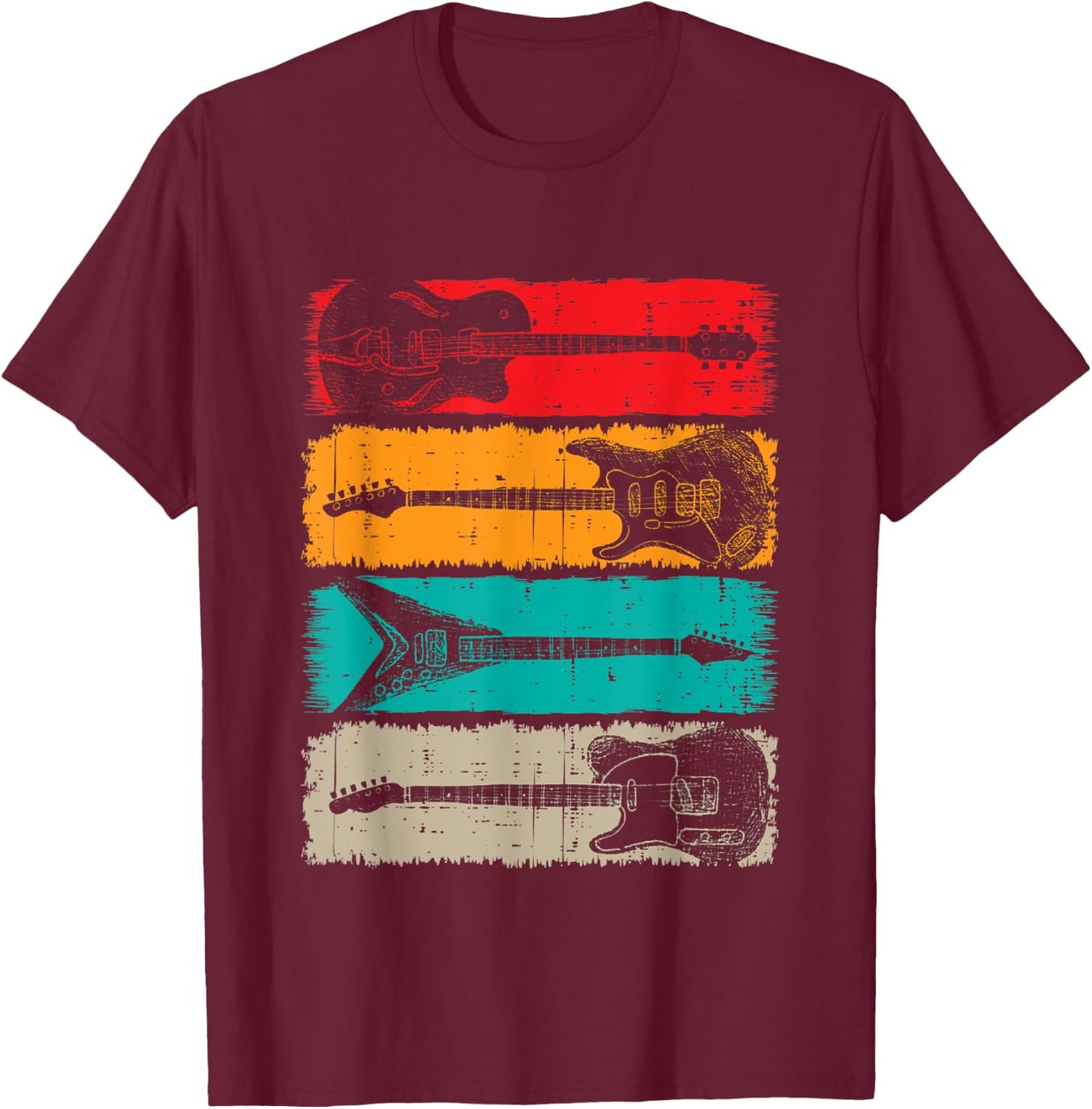 Retro Guitar Men Women Kids Music Band Vintage Guitarist T-Shirt - T-Shirt | Maroon