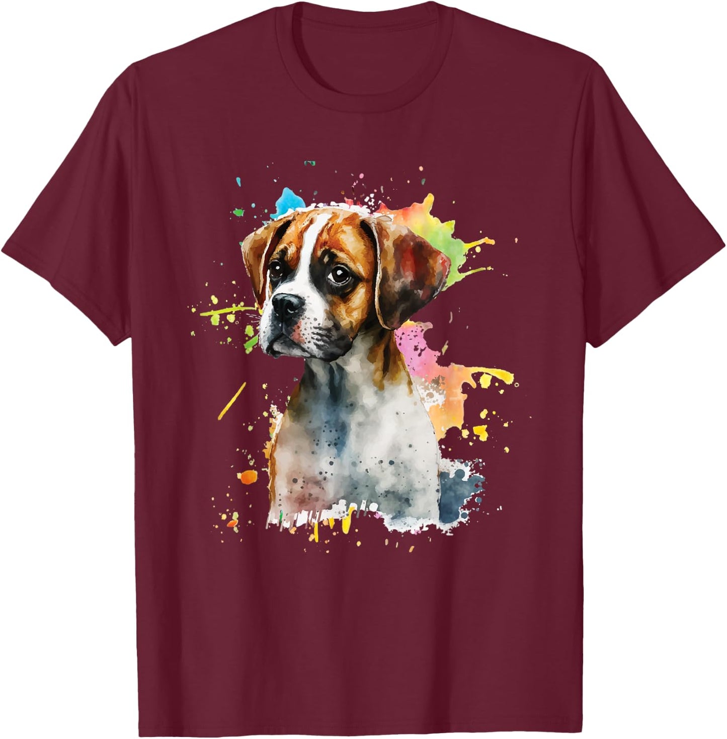 Splatter Boxer Dog - Dog Puppy Veterinarian Animal Breeder T-Shirt - T-Shirt | Maroon
