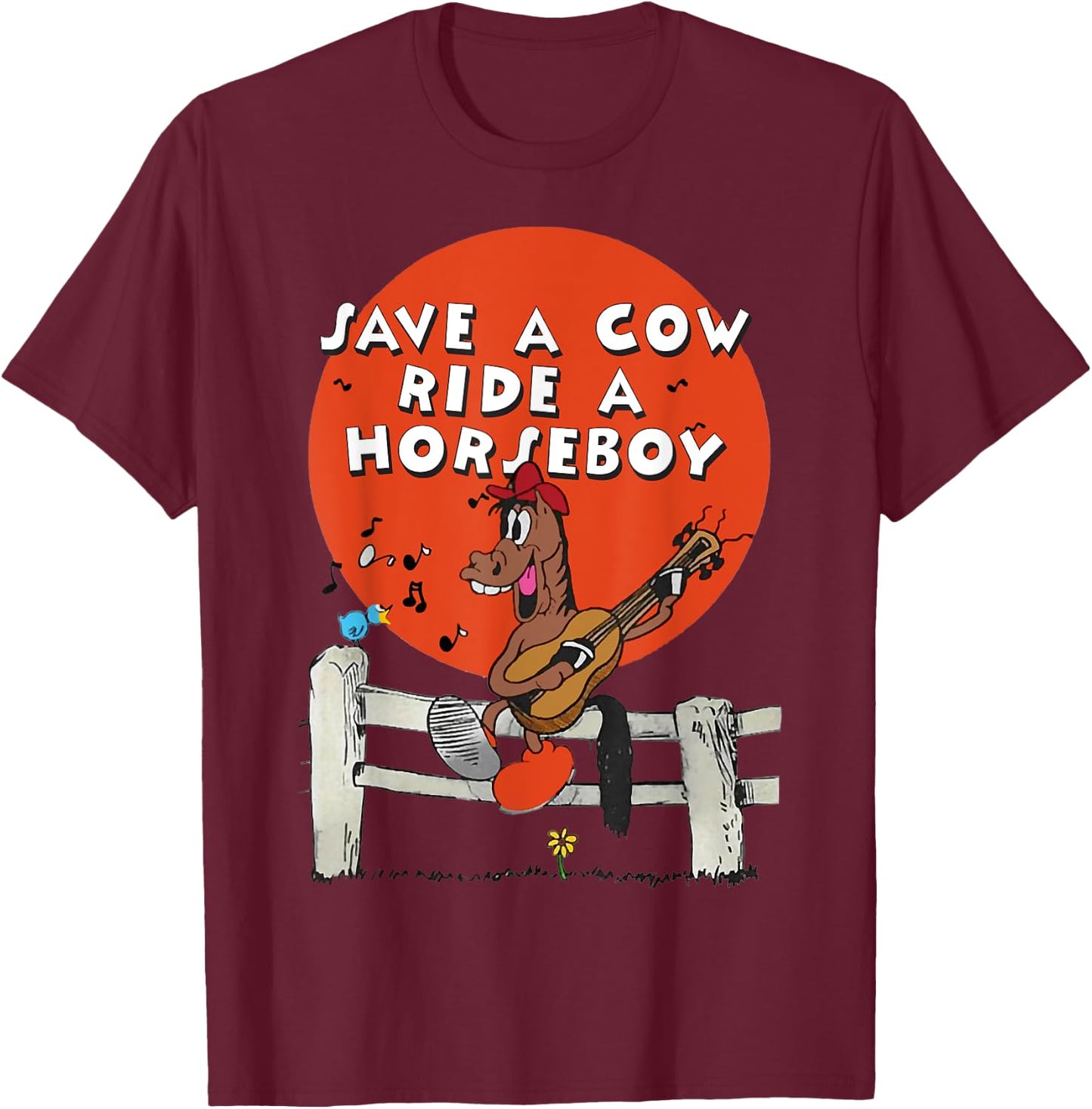 Save A Cow Ride A Horseboy T-Shirt - T-Shirt | Maroon