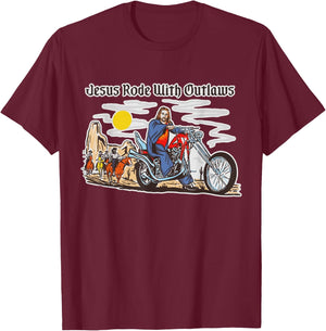 Jesus Rode With Outlaws Christian Cowboy Cowgirl Western T-Shirt - T-Shirt | Maroon