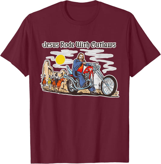 Jesus Rode With Outlaws Christian Cowboy Cowgirl Western T-Shirt - T-Shirt | Maroon