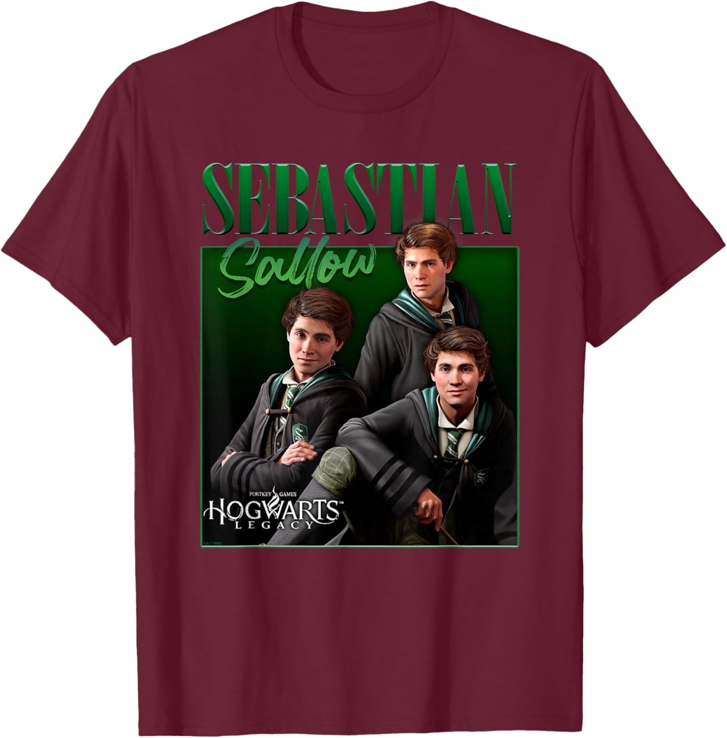 Harry Potter Hogwarts Legacy Sebastian Sallow collage T-Shirt - T-Shirt | Maroon