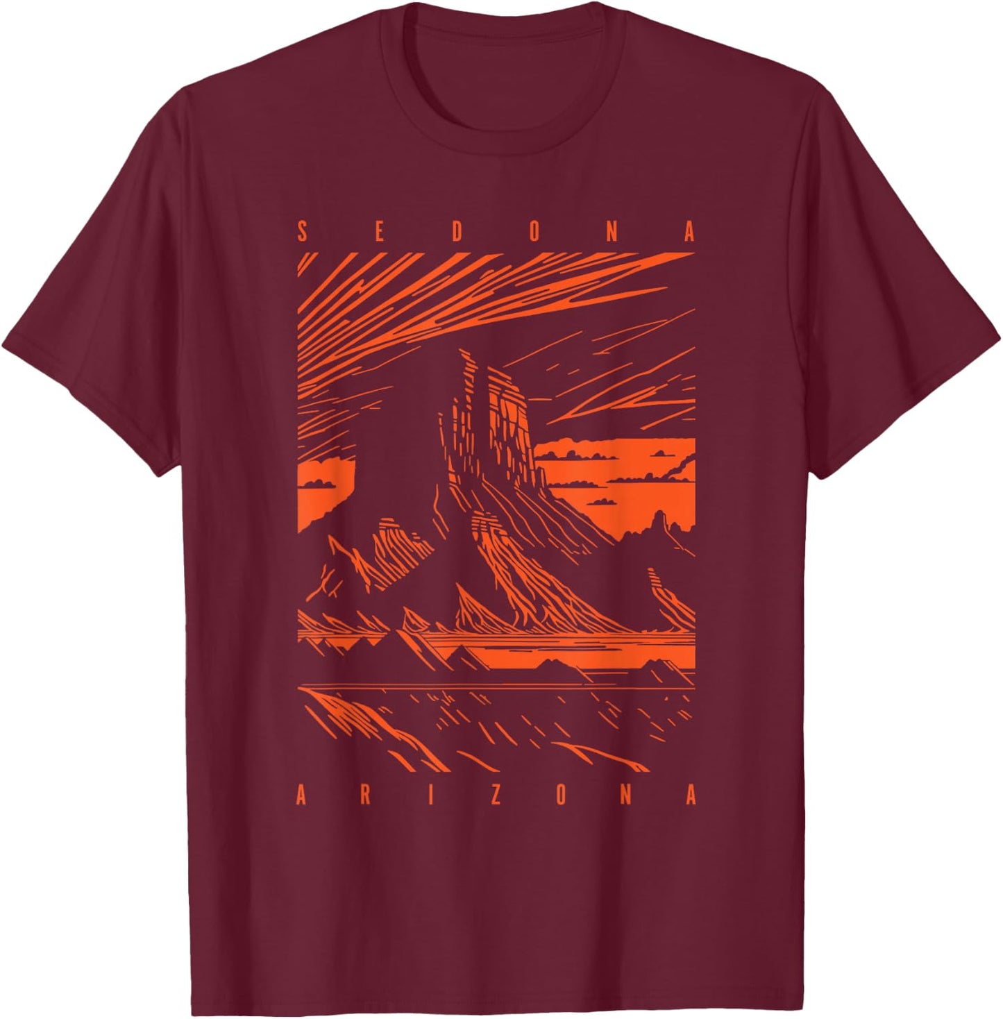 Sedona Arizona Retro Sunset Scenic Red Rocks Butte Design T-Shirt - T-Shirt | Maroon