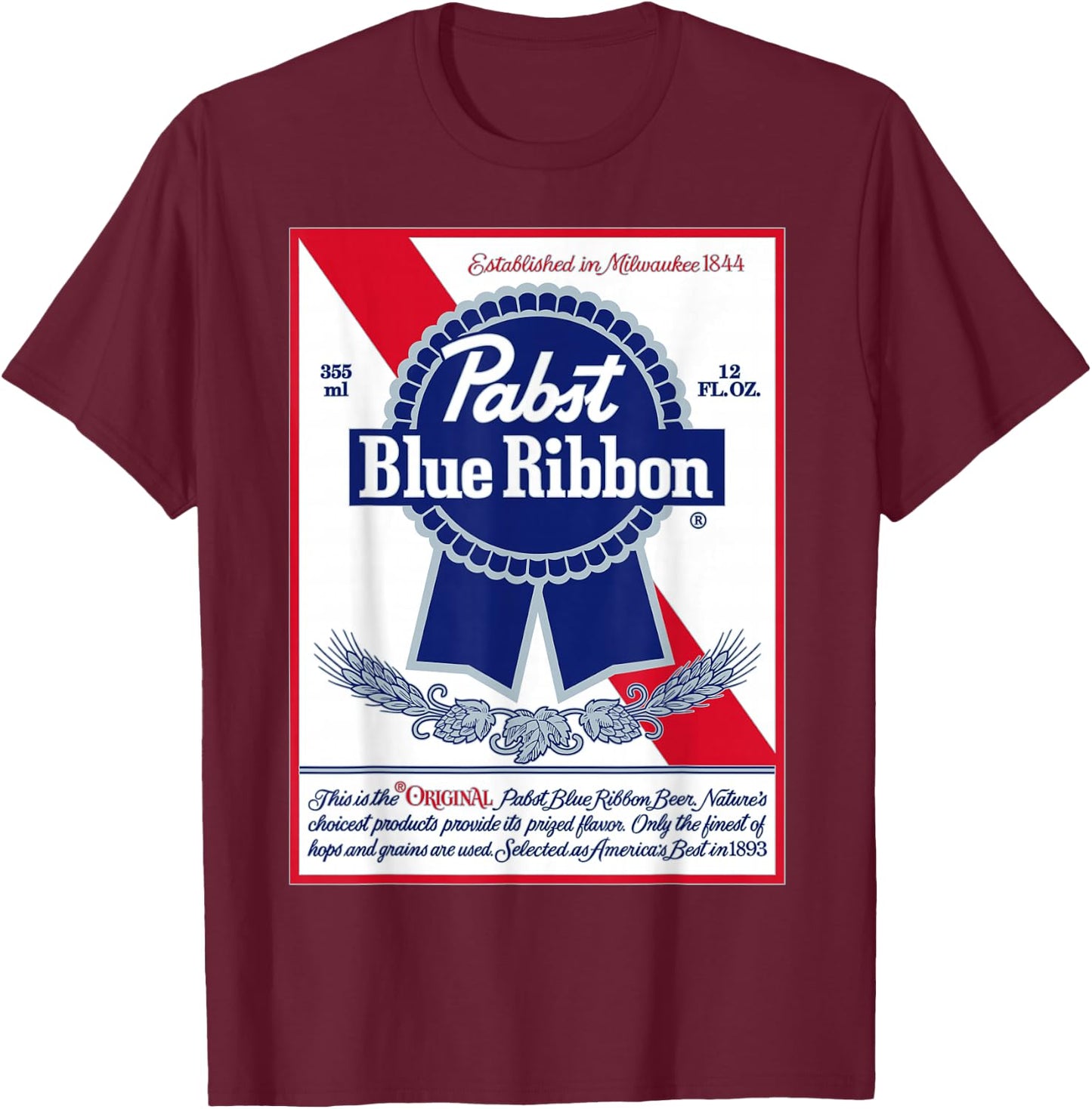 Pabst Fashion Label - Vintage Blue Ribbon Artwork T-Shirt - T-Shirt | Maroon