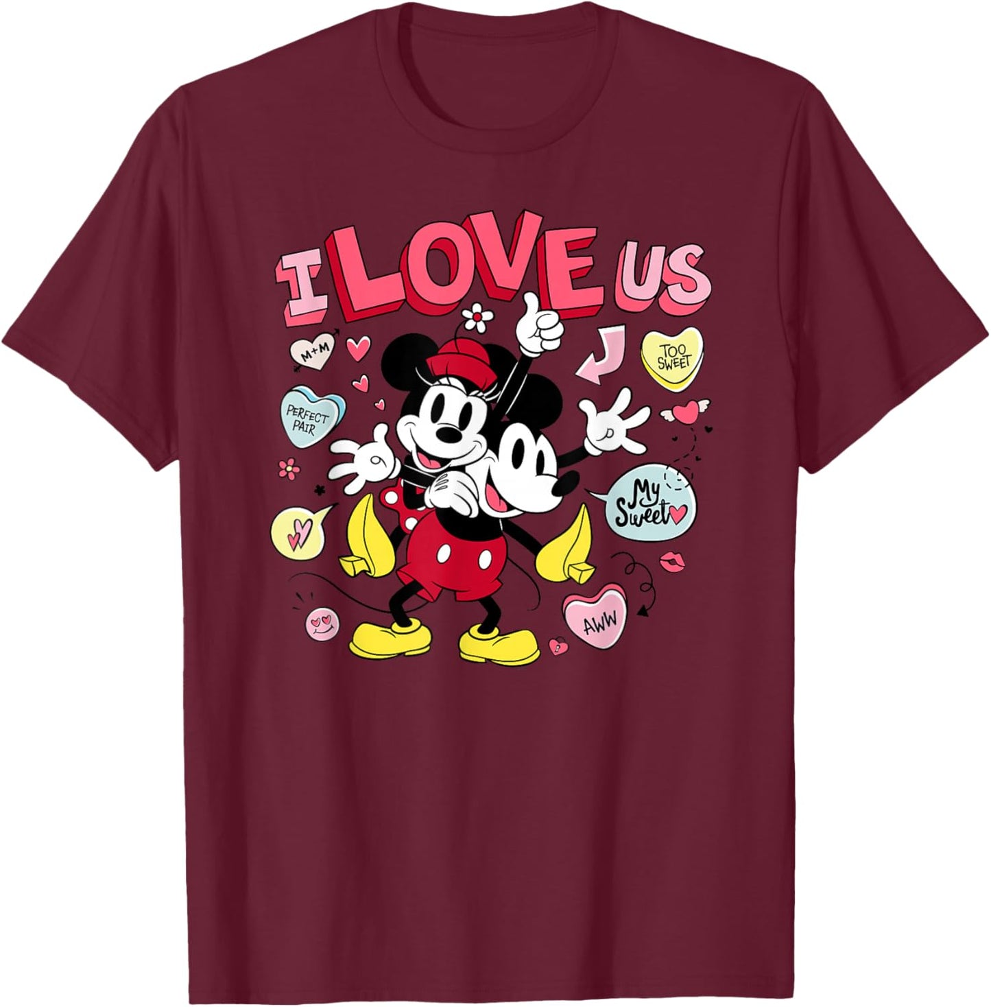 Disney Mickey & Minnie I Love Us Valentine's Day Retro T-Shirt - T-Shirt | Maroon