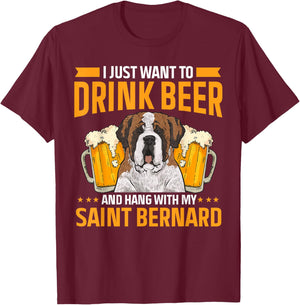 Saint Bernard Dog Drinking Beer St. Bernard Men Women T-Shirt - T-Shirt | Maroon