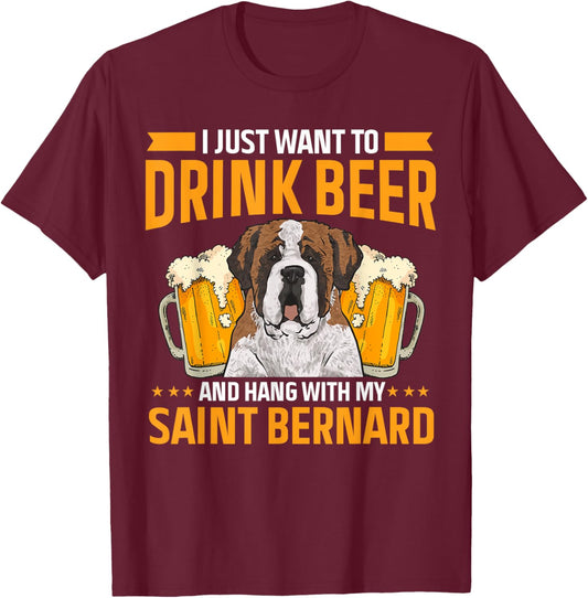 Saint Bernard Dog Drinking Beer St. Bernard Men Women T-Shirt - T-Shirt | Maroon