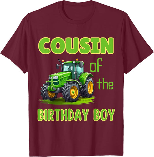 Cousin of Birthday Boy Family Tractors Party Farming T-Shirt - T-Shirt | Maroon