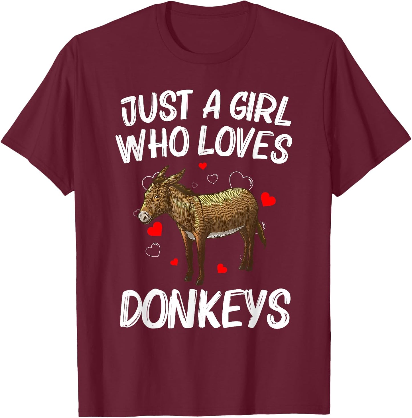 Funny Donkey Design Girls Mule Animal Farming T-Shirt - T-Shirt | Maroon