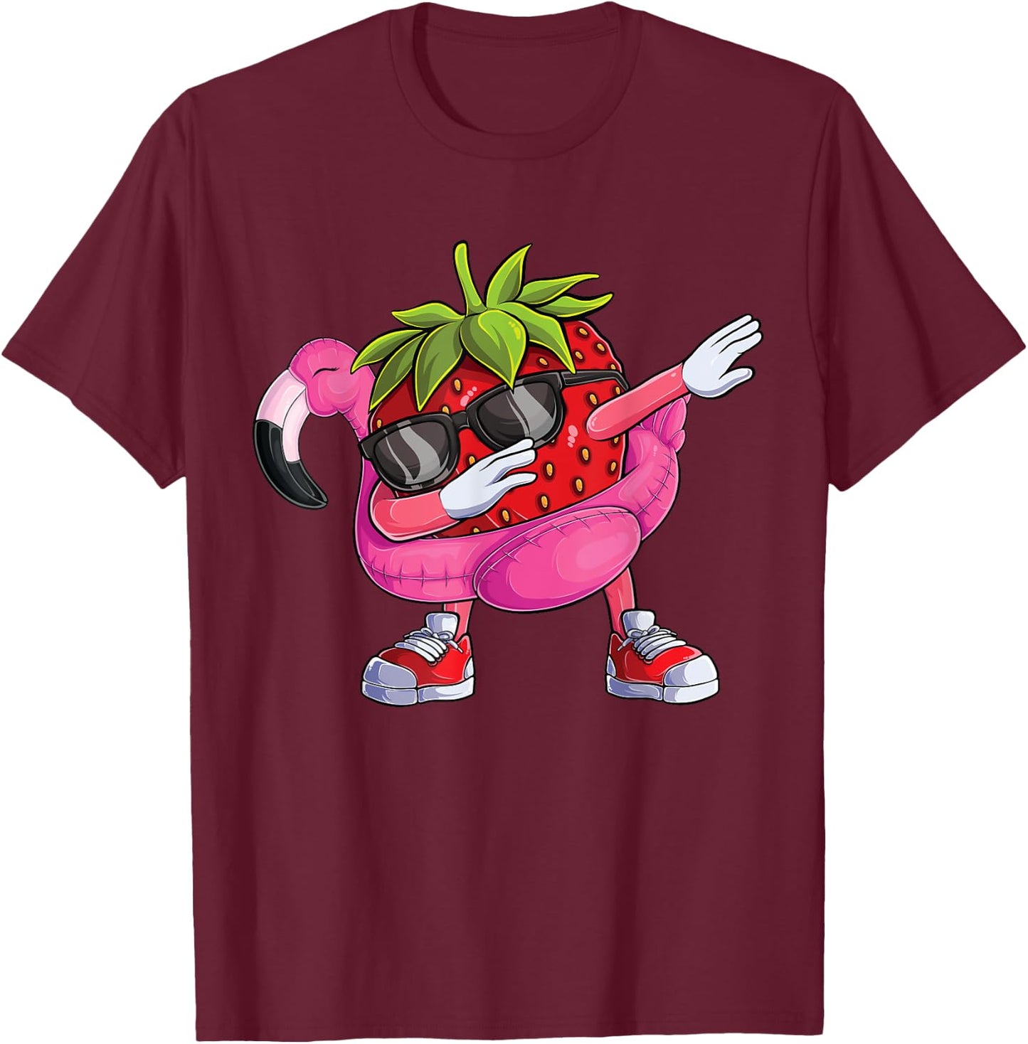 Dabbing Strawberry Flamingo Tropical aloha Beach Hawaiian Women Kids T-Shirt - T-Shirt | Maroon