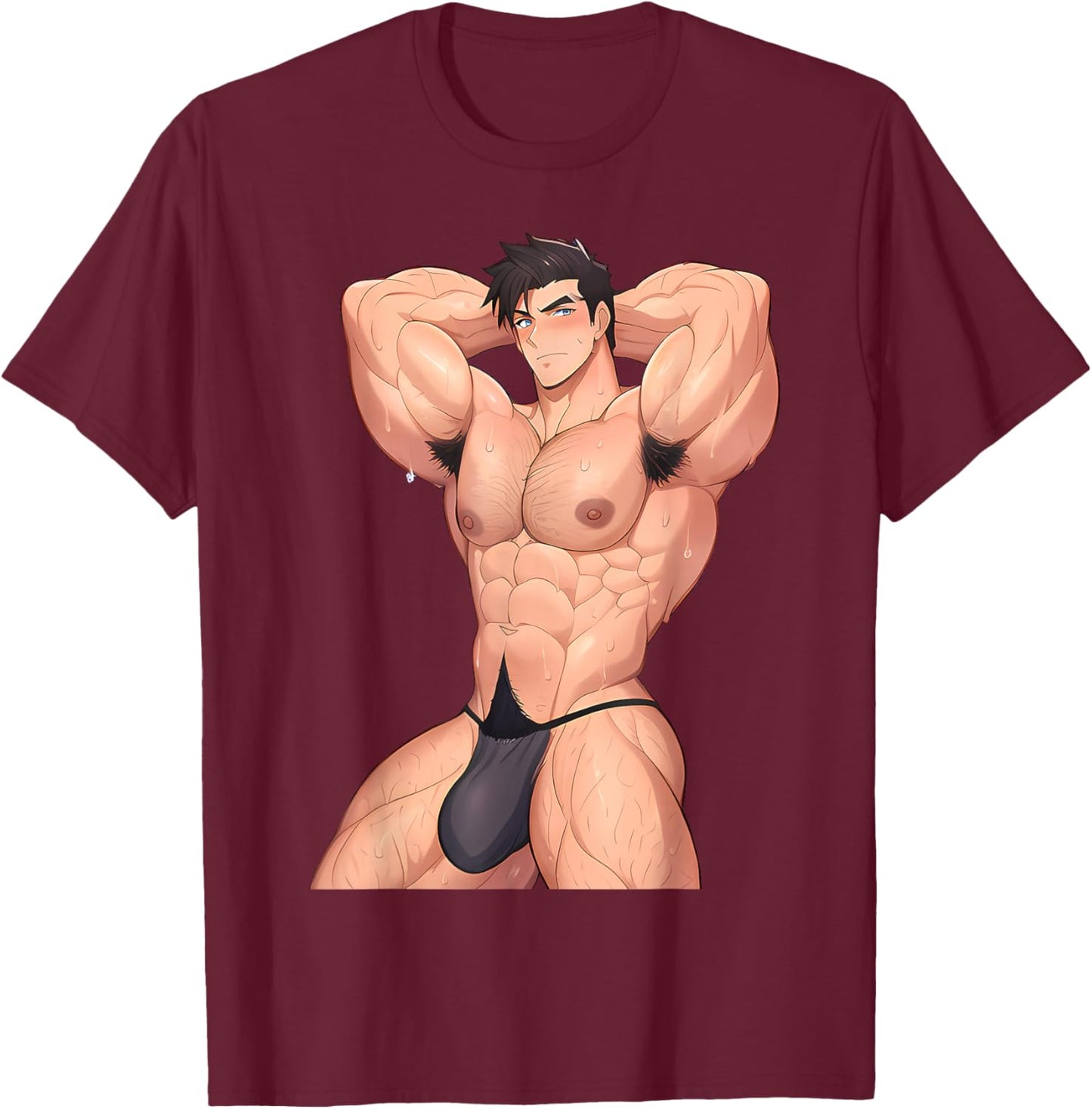Bara Tiddies Barazoku Sexy Gay Male Art Erotic Bulge Yaoi T-Shirt - T-Shirt | Maroon