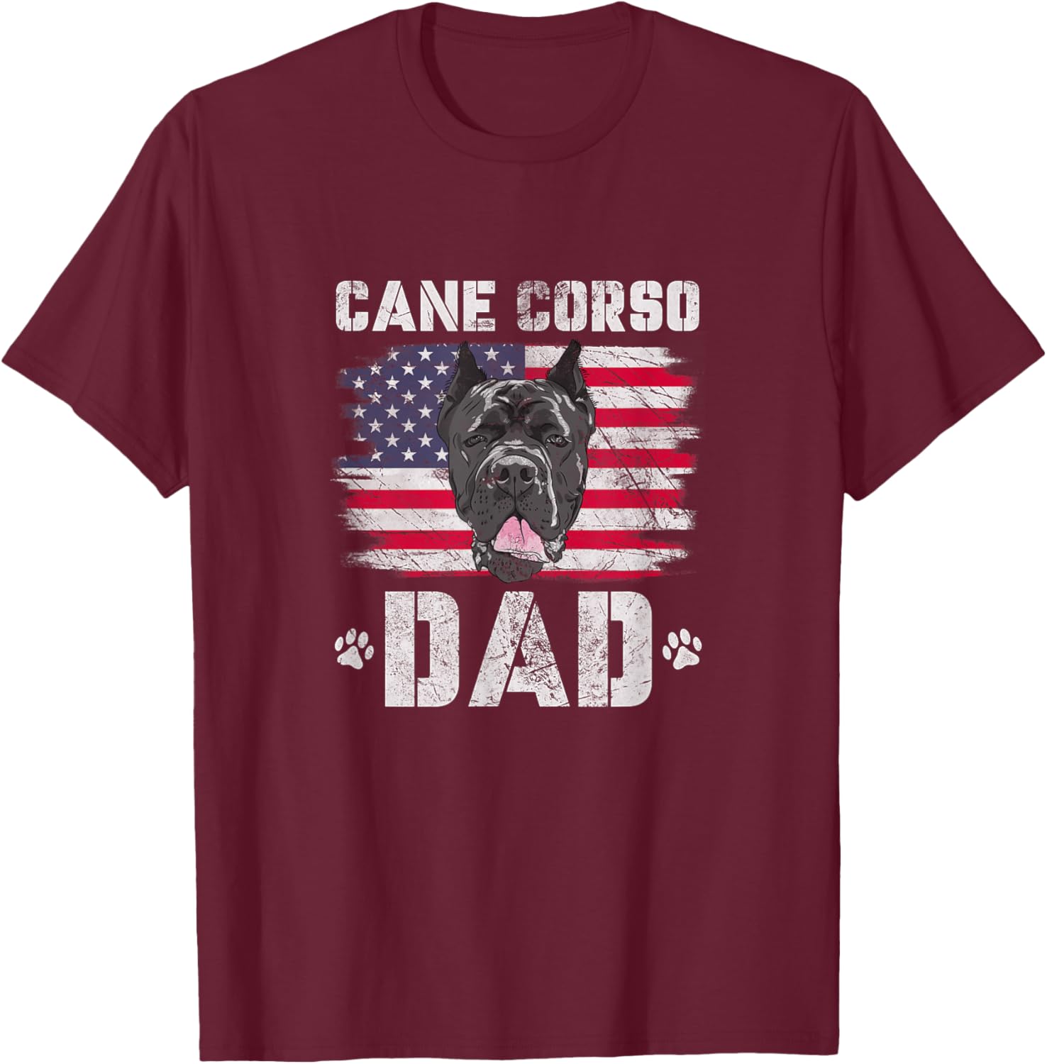 Cane Corso Dad USA American Flag 4th of July Distressed T-Shirt - T-Shirt | Maroon