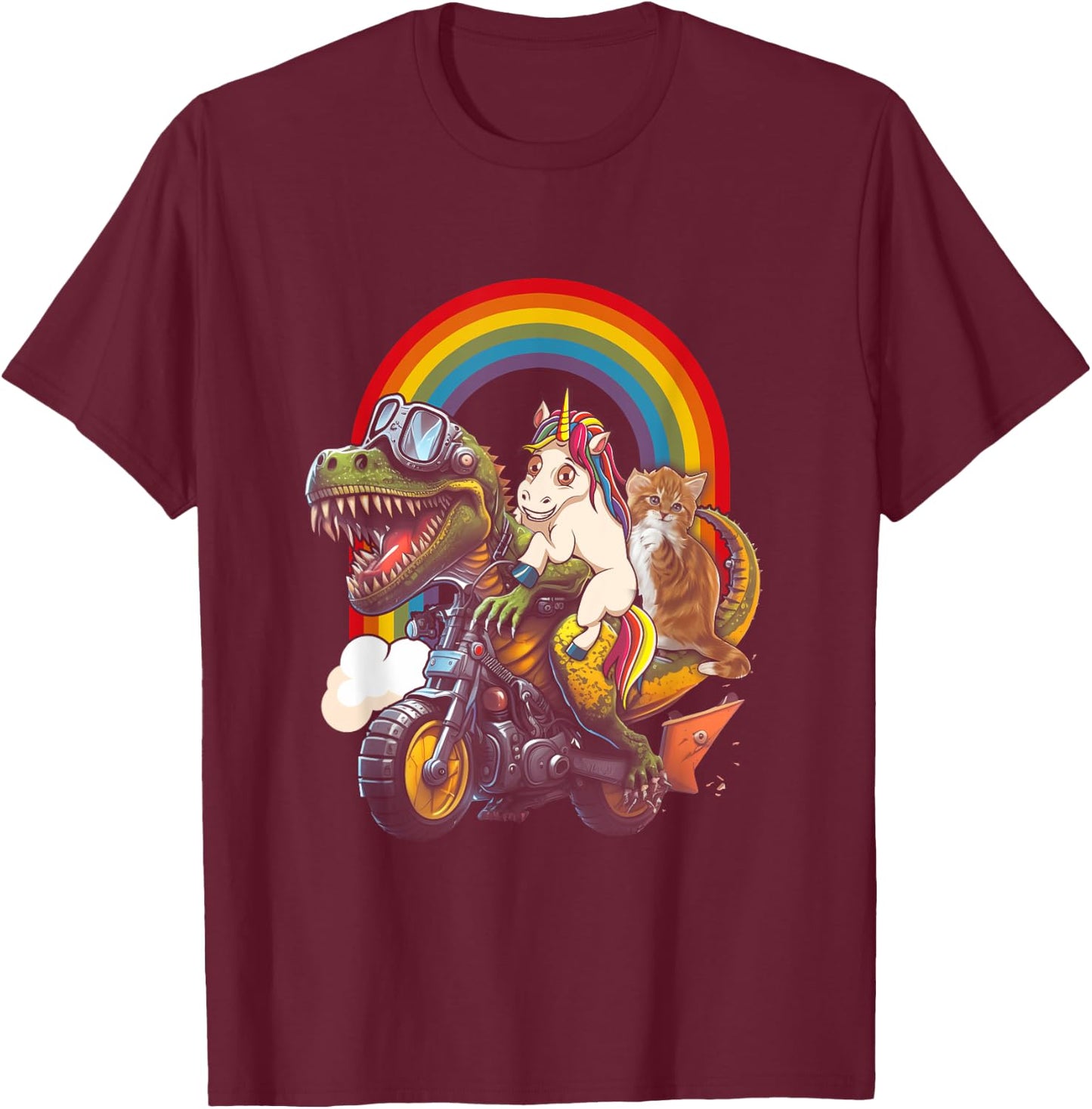 Rainbow Cat Unicorn Dinosaur T Rex Kitten Lover Space Galaxy T-Shirt - T-Shirt | Maroon