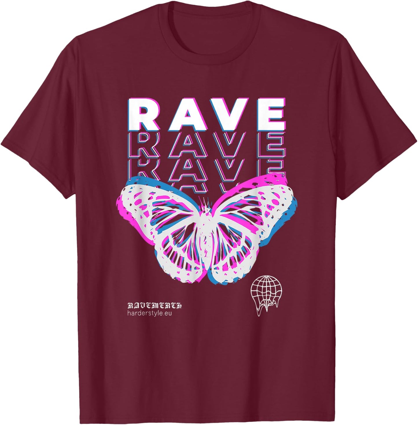 Rave Butterfly Techno Hardtechno Raving T-Shirt - T-Shirt | Maroon