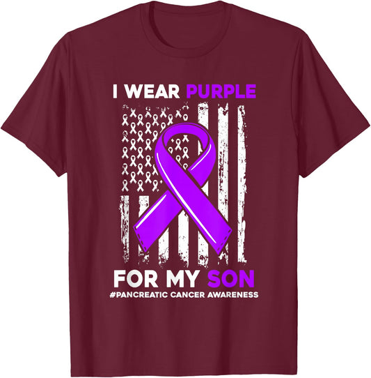 I Wear Purple For My Son Pancreatic Cancer Awareness T-Shirt - T-Shirt | Maroon