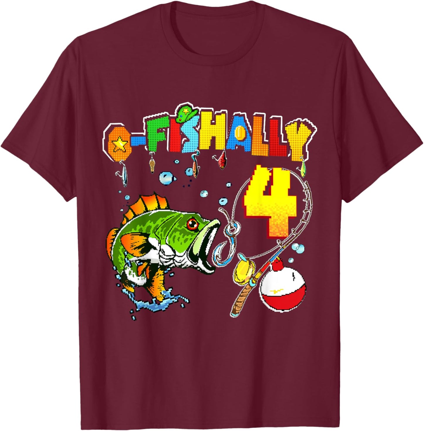 O’fishally 4 Kids 4th Birthday Theme For Boys And Girls T-Shirt - T-Shirt | Maroon