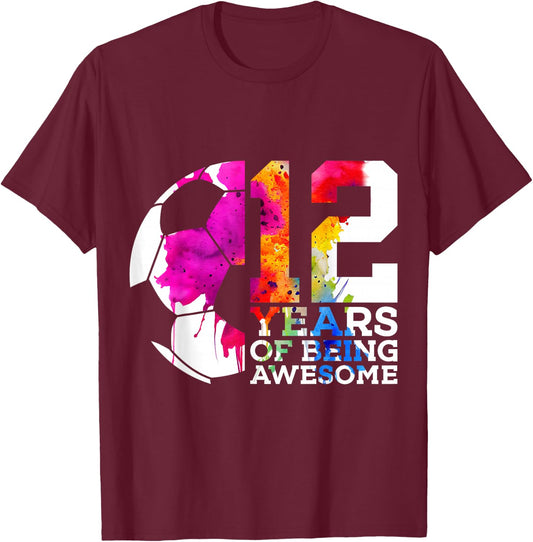 12 Years of Being Awesome Football 12th Birthday T-Shirt - T-Shirt | Maroon