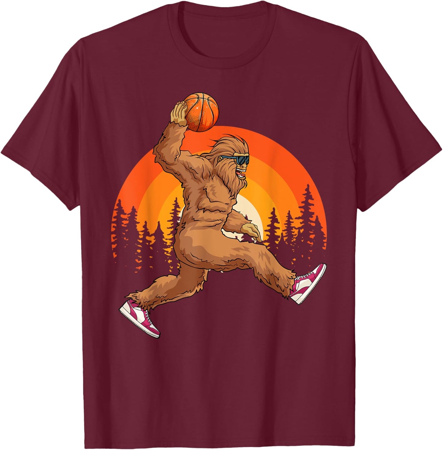 Bigfoot Basketball Vintage Retro Baller Sasquatch Big Foot T-Shirt - T-Shirt | Maroon