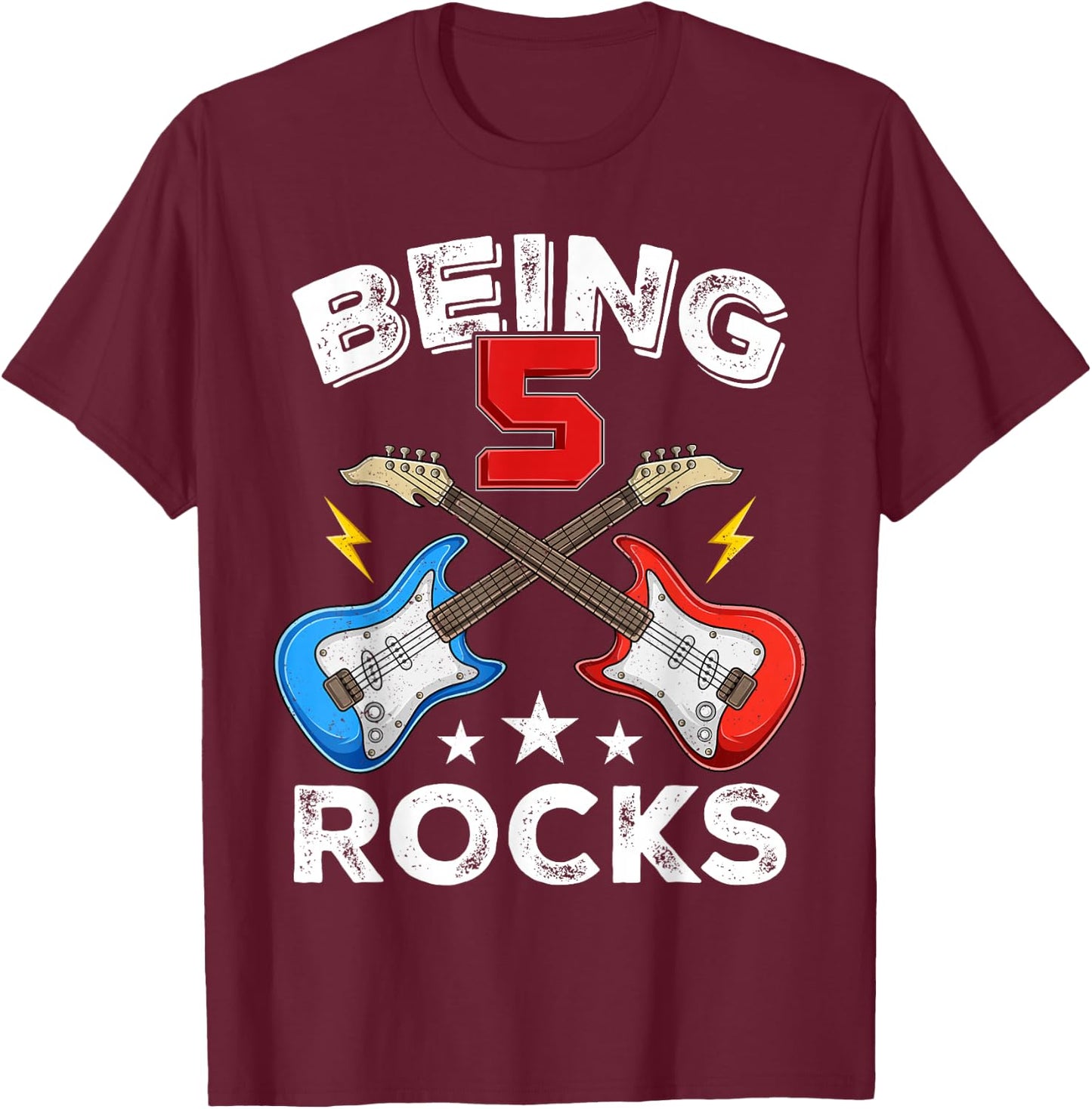 Being 5 Rocks Guitar Five Years Boy Kids Funny 5th Birthday T-Shirt - T-Shirt | Maroon