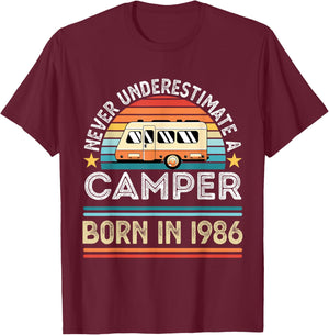 Camper born 1986 40th Birthday RV Motorhome Gifts T-Shirt - T-Shirt | Maroon