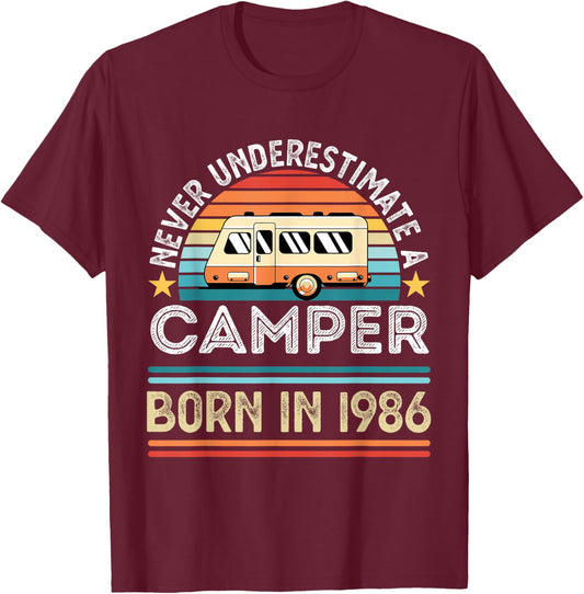 Camper born 1986 40th Birthday RV Motorhome Gifts T-Shirt - T-Shirt | Maroon