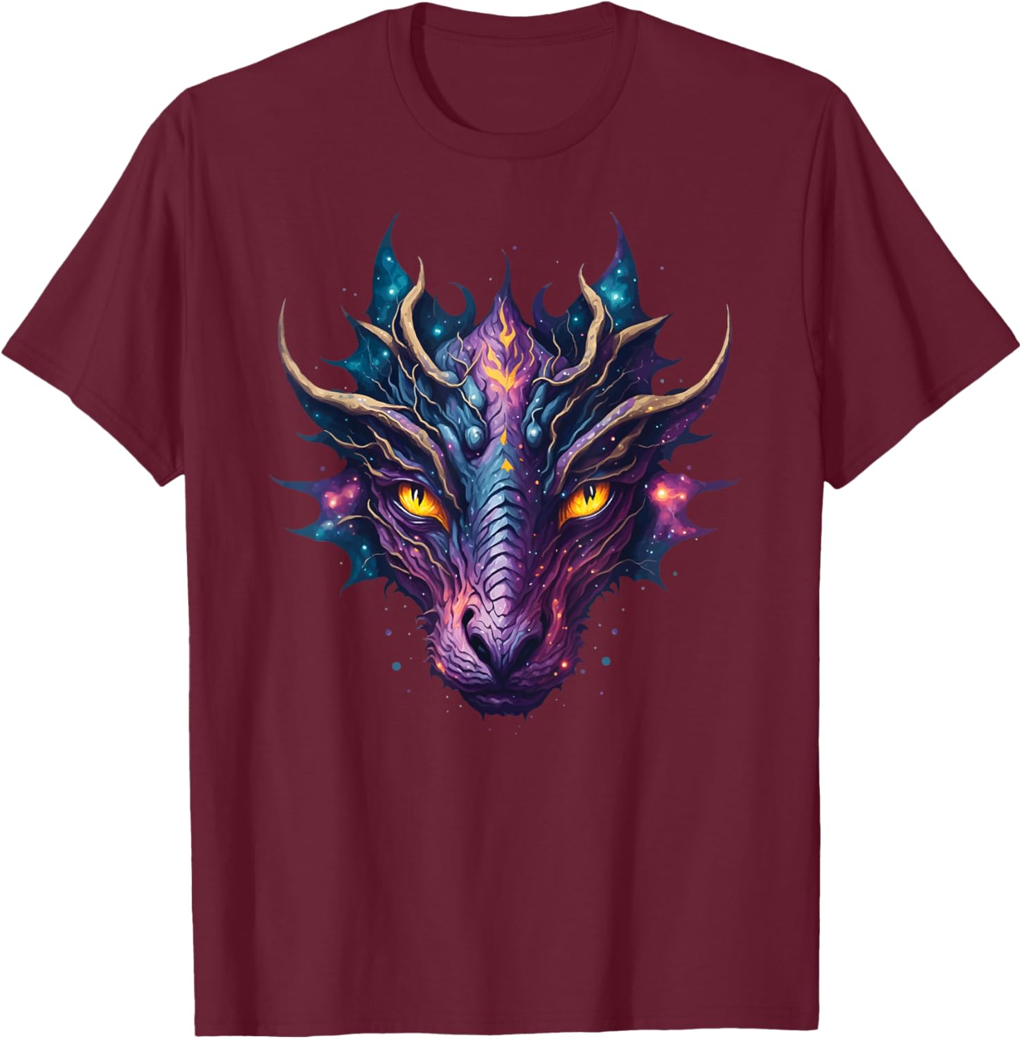 Galaxy Dragon Face Portrait Mythical Creature Graphic T-Shirt - T-Shirt | Maroon