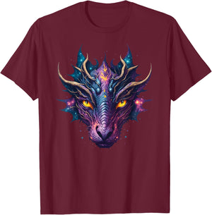 Galaxy Dragon Face Portrait Mythical Creature Graphic T-Shirt - T-Shirt | Maroon