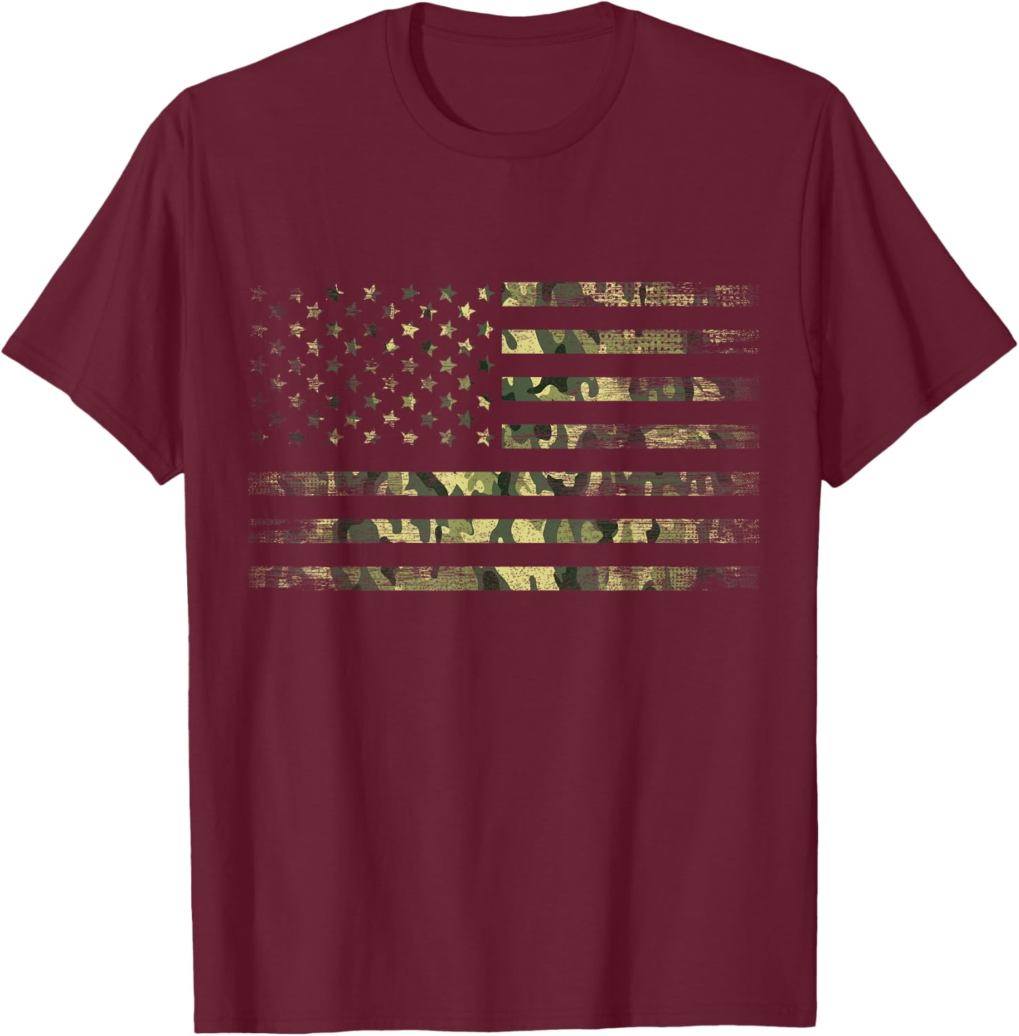 American USA Flag Green Camouflage T-Shirt - T-Shirt | Maroon
