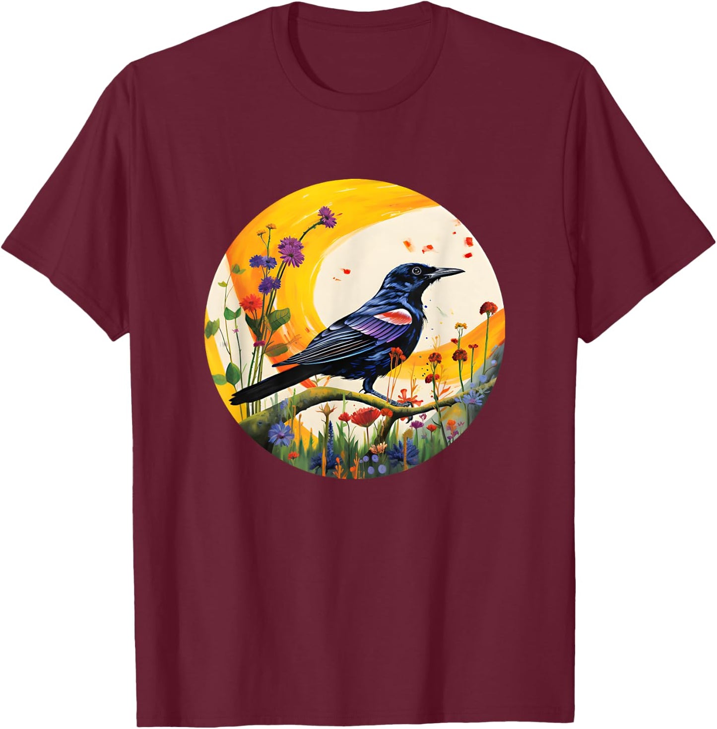 Backyard Birder Watching Watchers Birding Redwing Blackbird T-Shirt - T-Shirt | Maroon