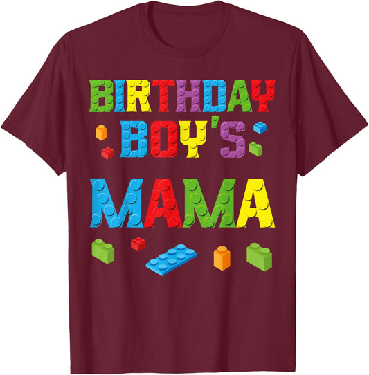 Master Builder Birthday Boy's Mama Building Bricks Blocks T-Shirt - T-Shirt | Maroon