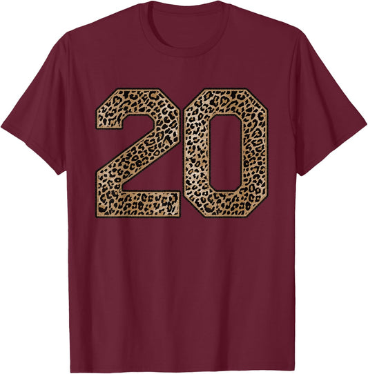Leopard Number 20 Athlete Sports Jersey Supporter Fanwear T-Shirt - T-Shirt | Maroon